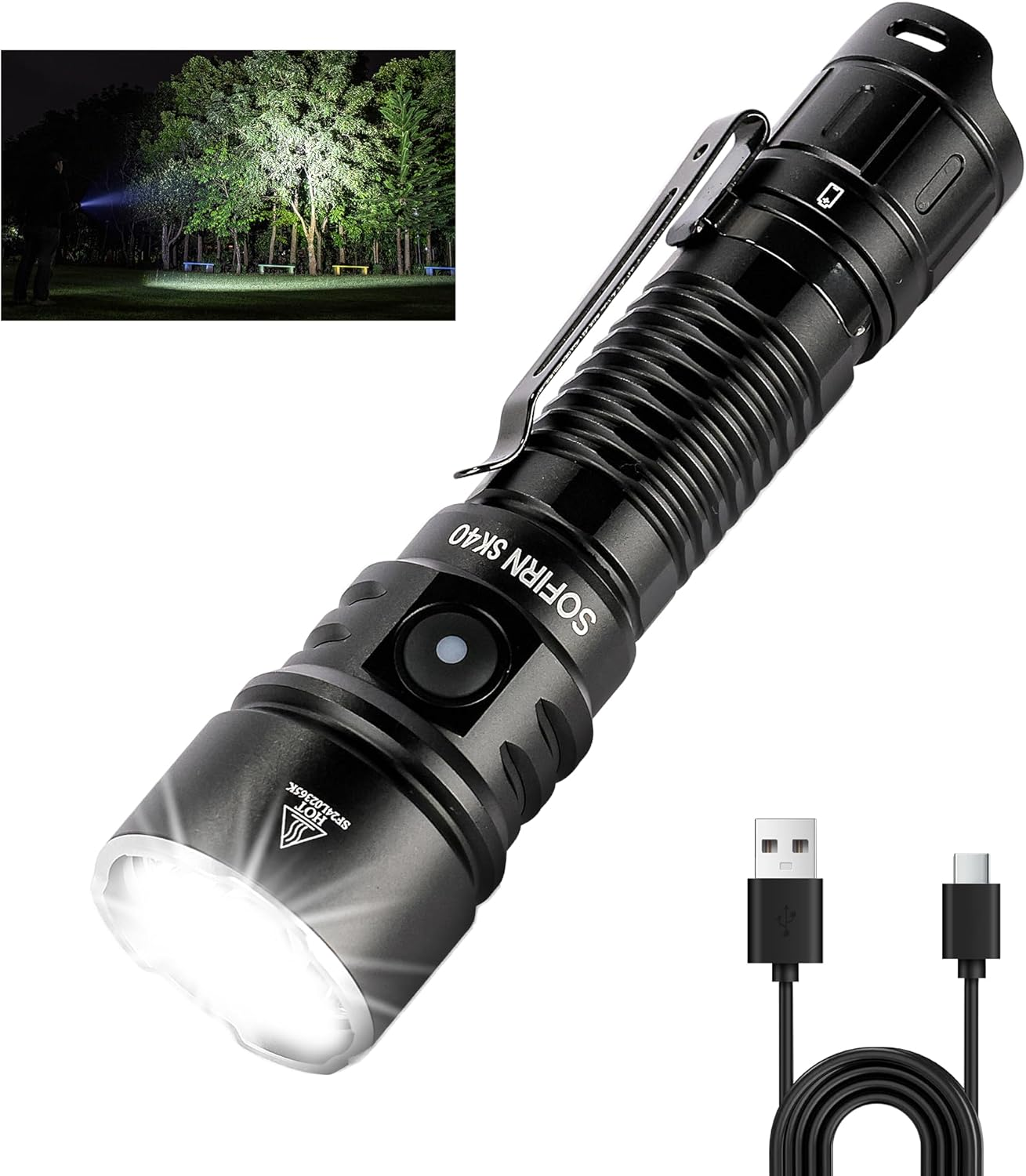 Sofirn SK40 Tactical Torch 3200 Lumens, Rechargeable EDC Flashlight with 580 Meters Long Throw, Dual Switches LED Flash Light Spotlight for Camping Hiking Hunting Searching image number 6
