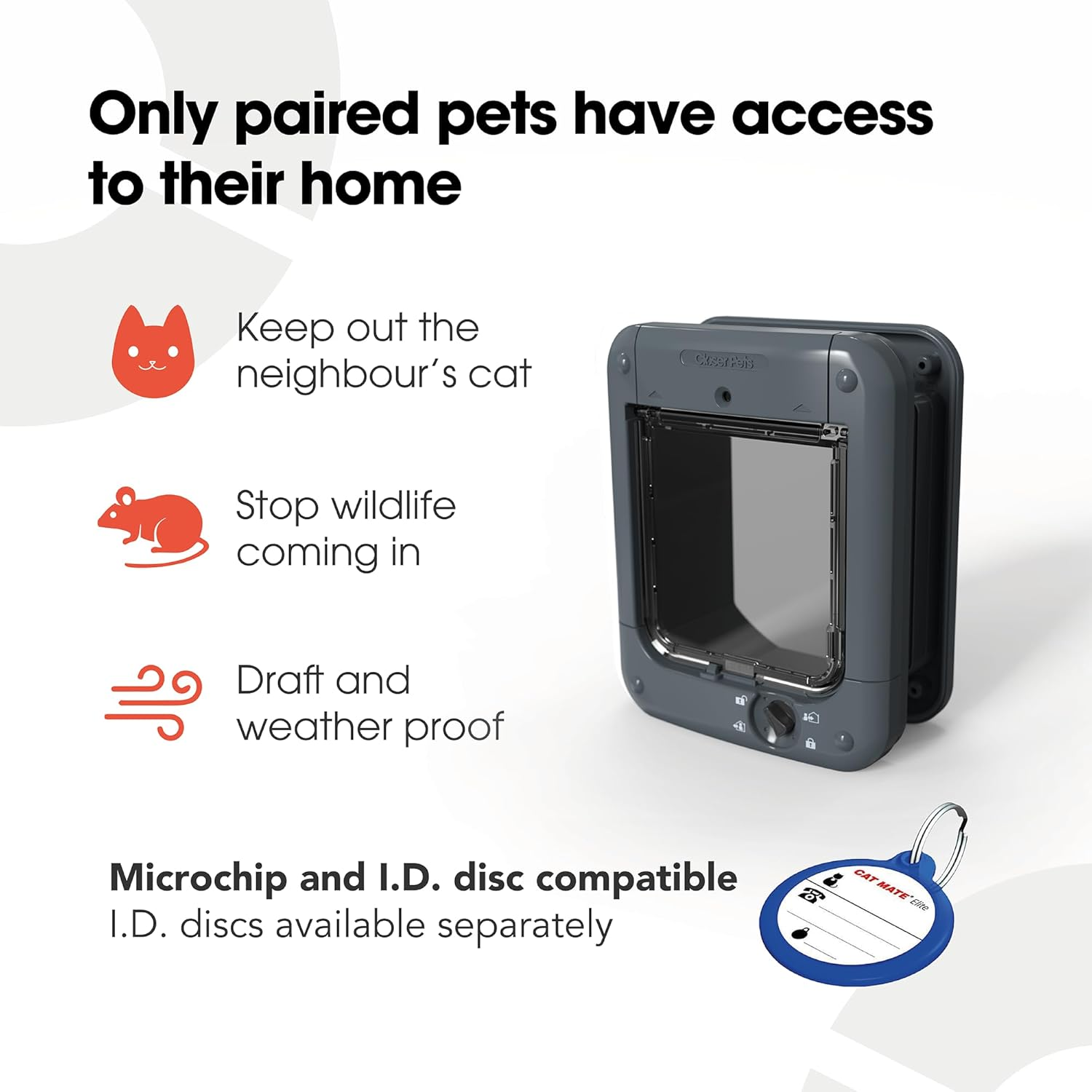 Closer Pets Microchip Activated Cat Flap for up to 30 Cats, Exclusive Entry, Fast Installation, Easy Fitting, Convenient, Tamper Proof, Weatherproof, Silent - White (Grey) image number 4