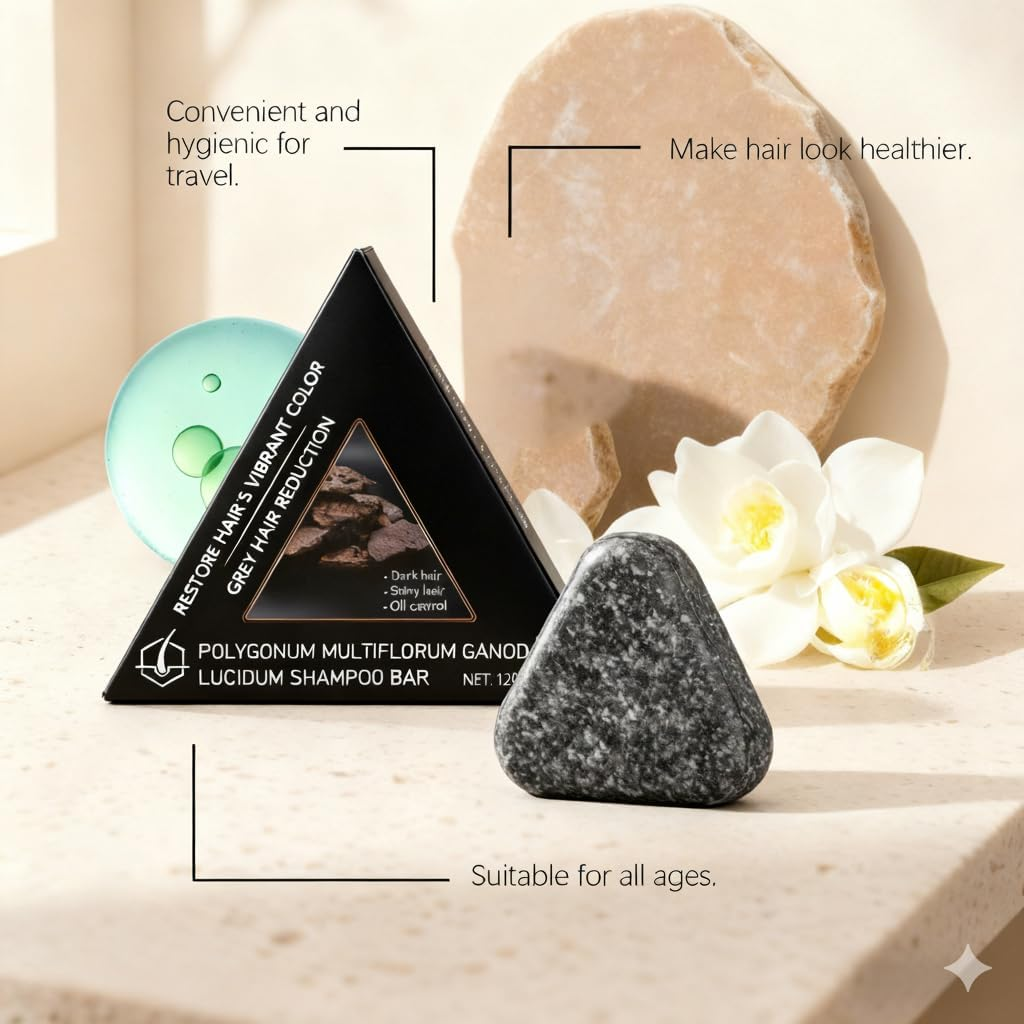 Polygonum Multiflorum Shampoo Bar, Black & Thick Hair Fallopia Multiflora Shampoo Bar, Triangle Solid Shampoos, Deeply Cleanses the Hair and Scalp Soap, Conditioner Repair Black Hairs Soap (2PCS) - 2Pcs image number 6