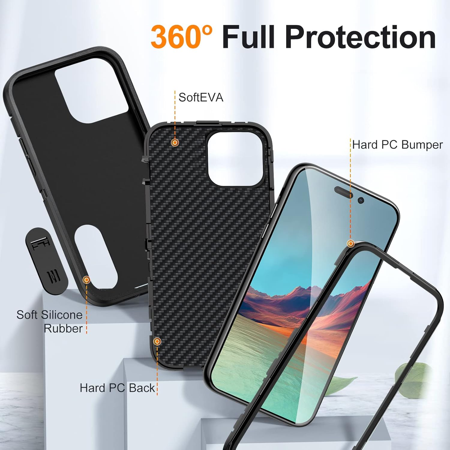 Shockproof Case for Iphone 15 Pro Max Case with Kickstand,Military Grade Drop Protective,Heavy Duty Hard Back 3-Layer Protective Phone Cover for Iphone 15 Pro Max (Black) image number 4