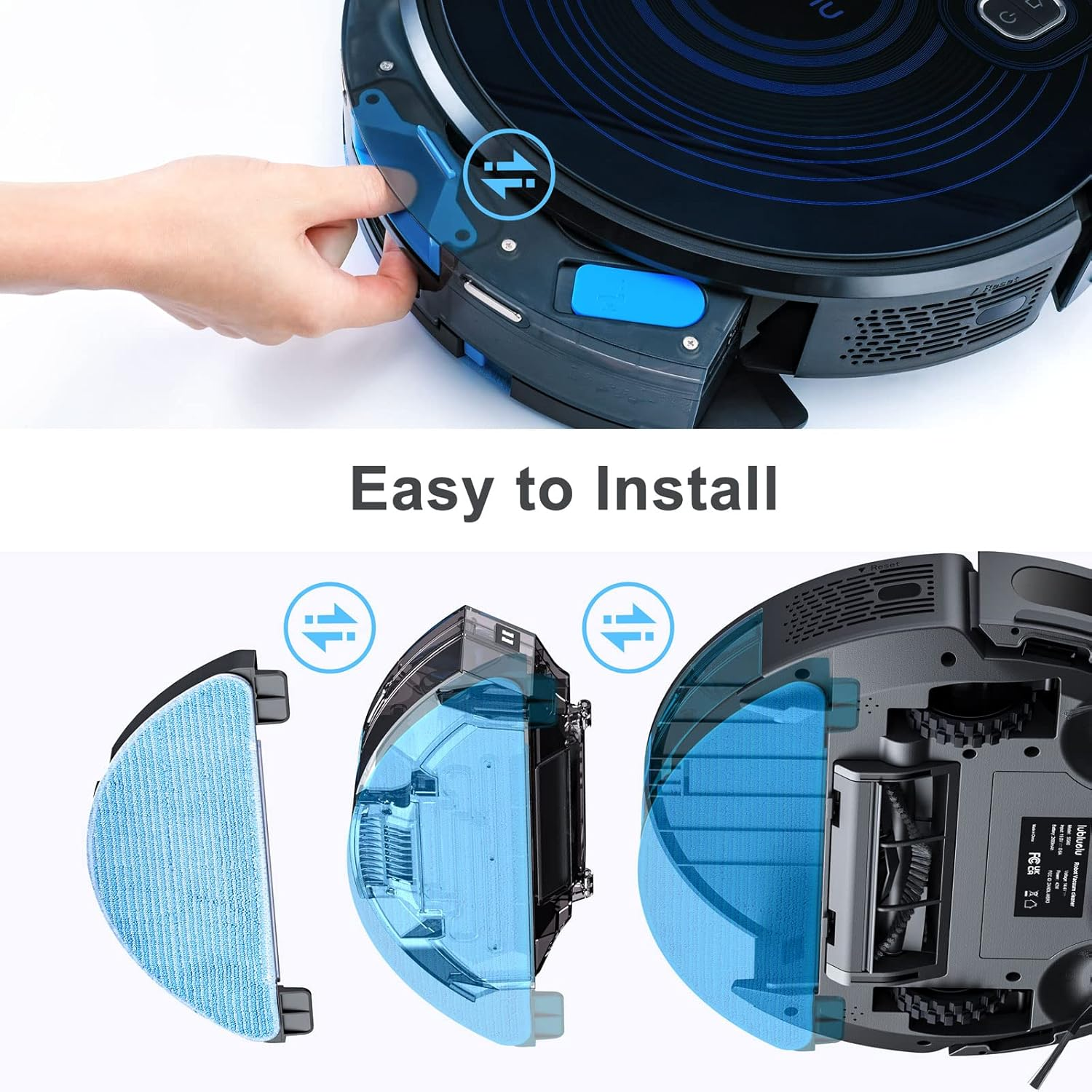 Lubluelu SL60D Robot Vacuum Water Tank, 2 in 1 Intelligent Electric Control Water Tank with Mop, 200ML Dust Box, 250ML Water Tank