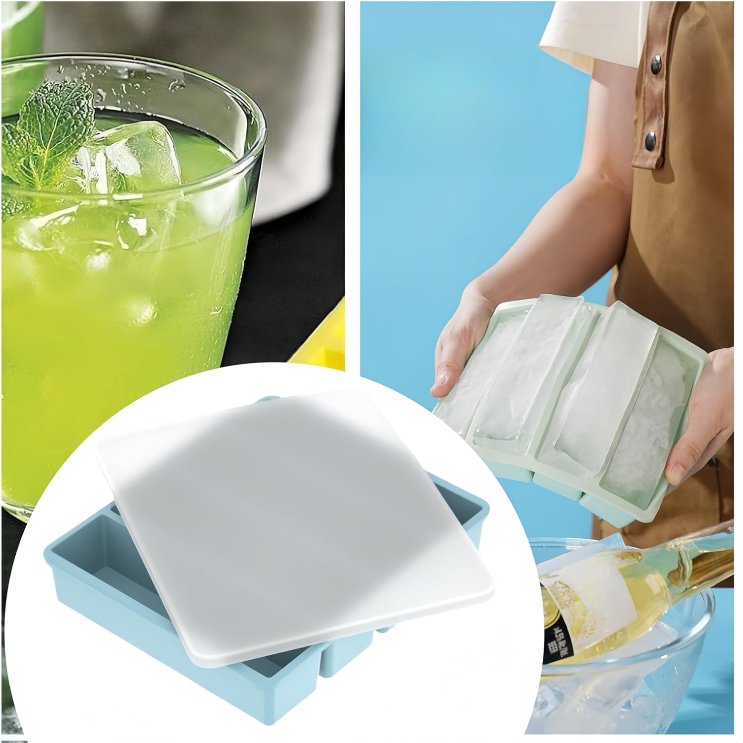 Ai-Oumleef Ice Cube Tray, Silicone Freezing Container Sticks with Lid, Silicone Mold, Water Bottle Ice Trays,Silicone Ice Trays,Reusable Long Ice Trays Make Slow-Melting Ice(Blue) image number 3