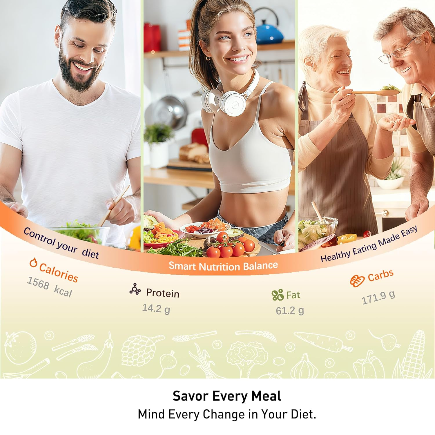 Smart Kitchen Scales Calorie Counting Nutrition Food Scale with Free App & Bluetooth Tracks 20 Nutrients. 1G/0.1Oz Precision with Tare&ndash; for Weight Loss, Fitness & Meal Prep.New Year, a Healthier You. image number 3