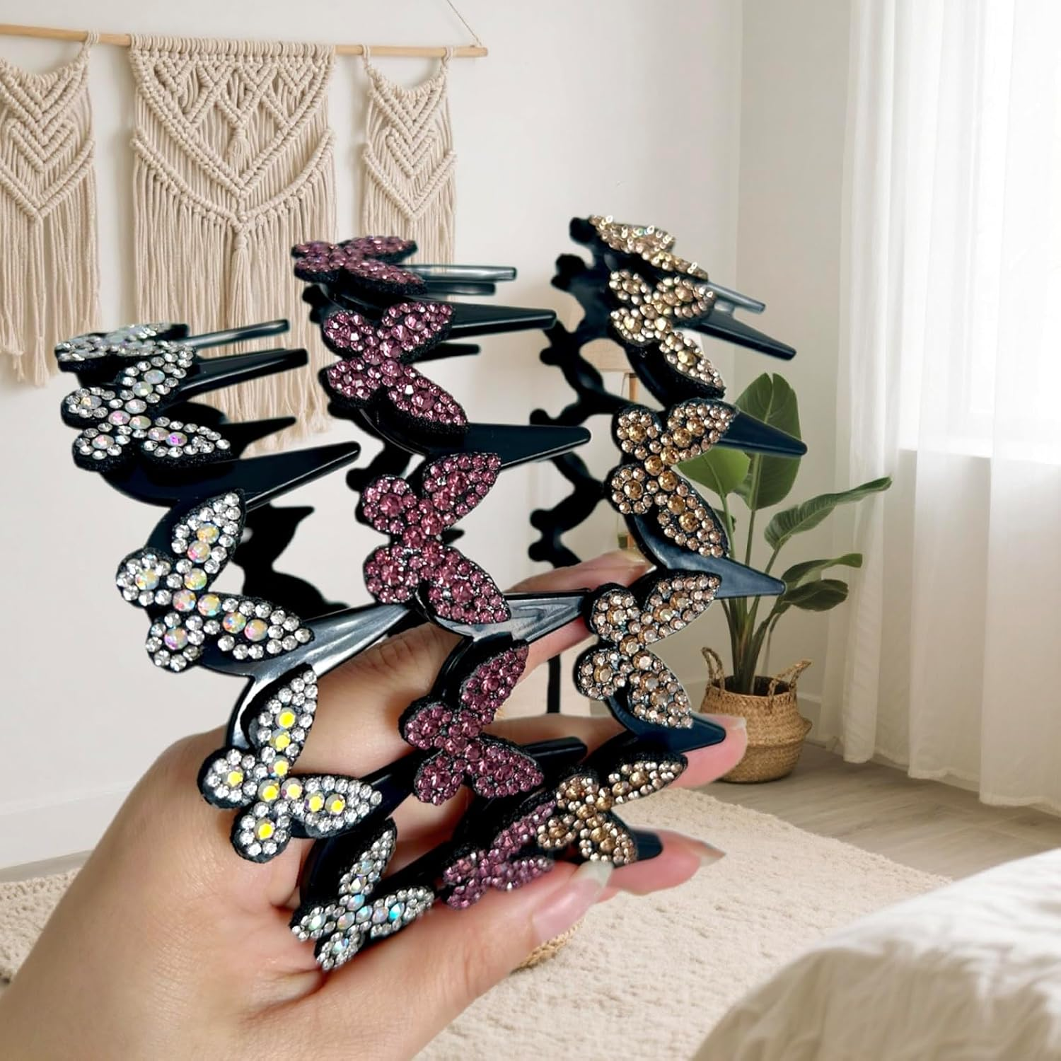 Ypkia Pack of 3 Zigzag Headband Butterfly Rhinestone Women'S Wavy Hair Band Shark Tooth Hair Comb Headband Elegant Headband for Women Girls image number 4