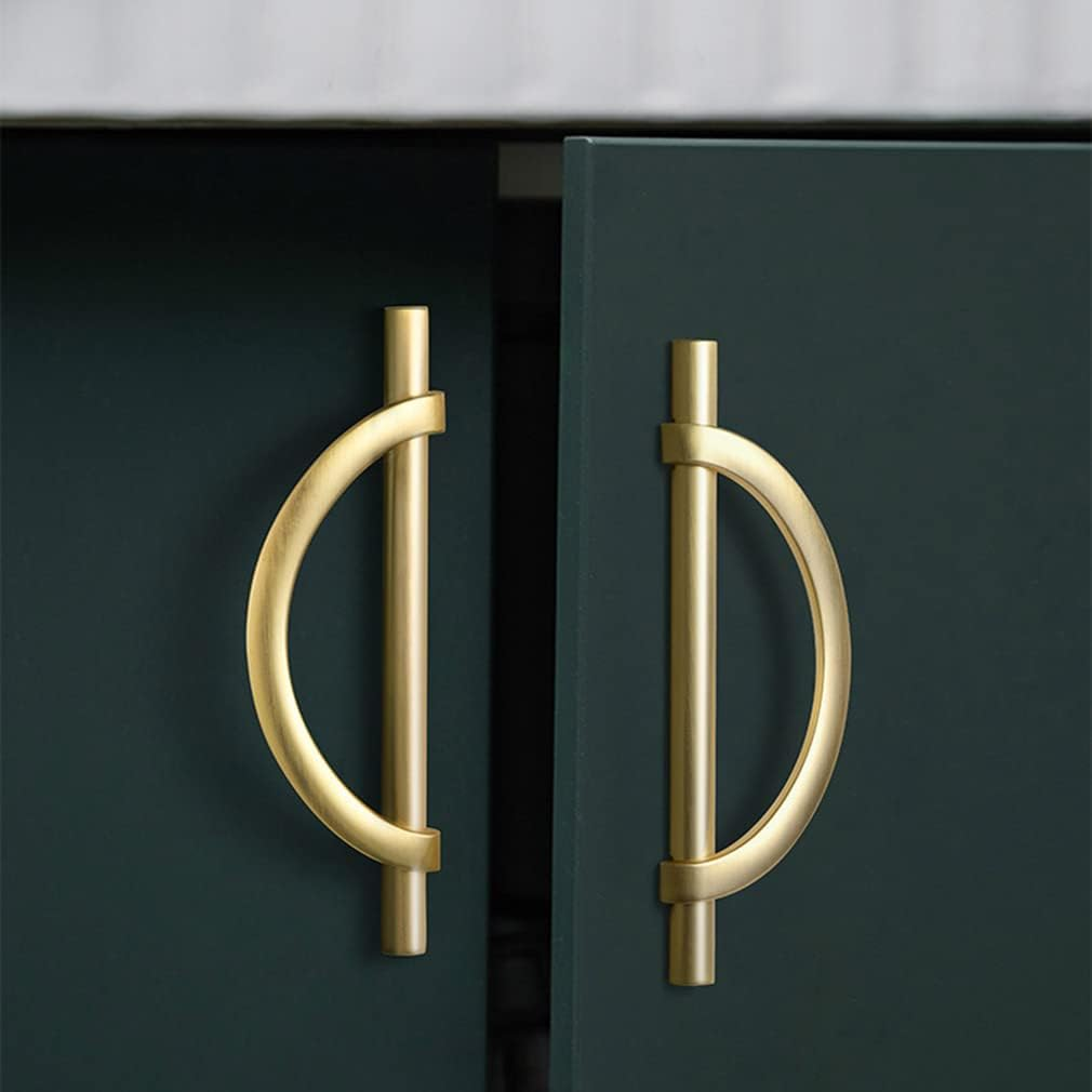 DAPANIY Brushed Gold Cabinet Pulls Drawer Pulls, Half Moon Shape Pulls Gold Drawer Dresser Kitchen Handles Antique Cupboard Door Handles, 4Packs 96Mm