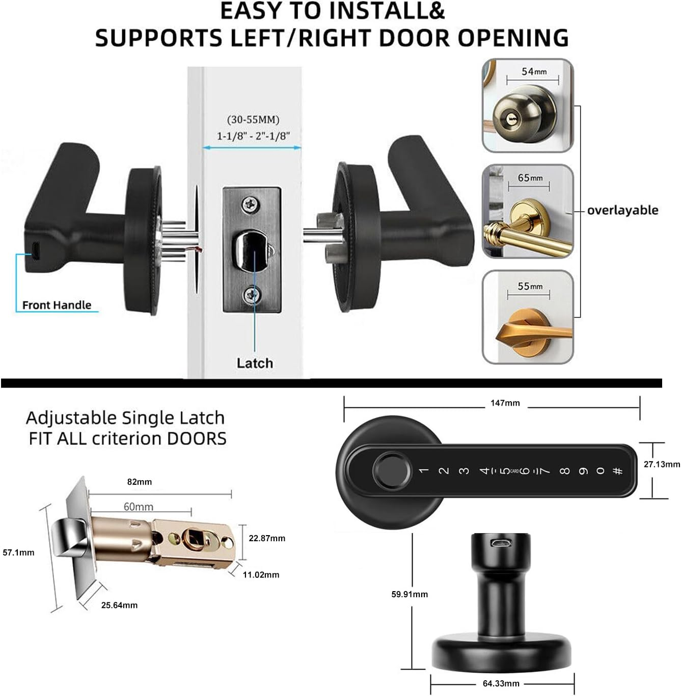 Xenocam Fingerprint Smart Door Lock with Keypad Handle for Home, Apartment, Office, Front Door, Bedroom, Keyless Entry Door Lock image number 1