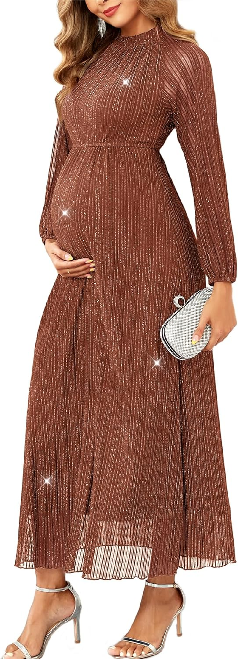 CYCLAMEN Formal Maternity Dress Sparkly Halter Neck A-Line Maxi Gown Baby Shower Pregnancy Photoshoot Wedding Guests image number 2