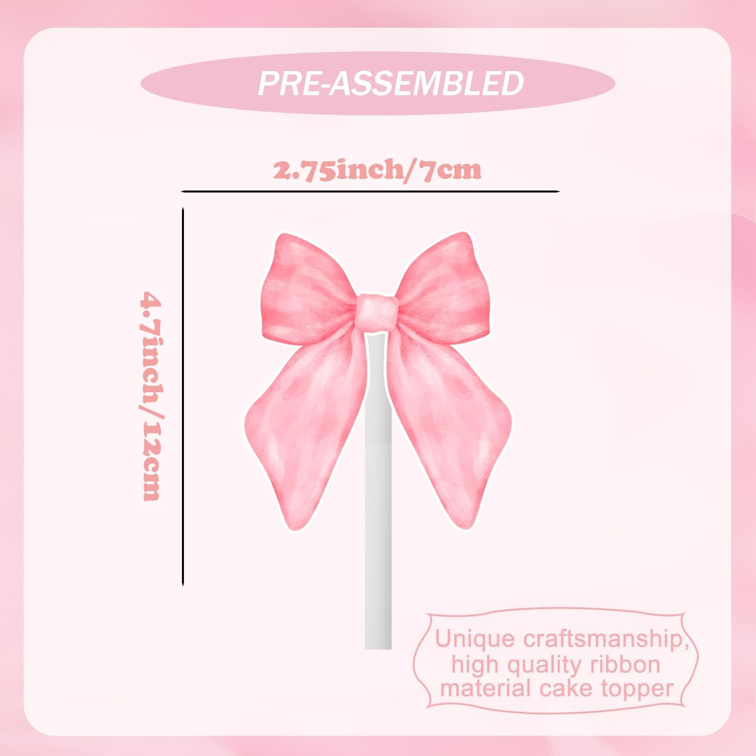 24PCS Coquette Bow Cupcake Toppers, Pink Bow Coquette Birthday Cake Decorations for Bachelorette Bridal Engagement Wedding Girl Baby Shower Bow Theme Party Decor image number 3