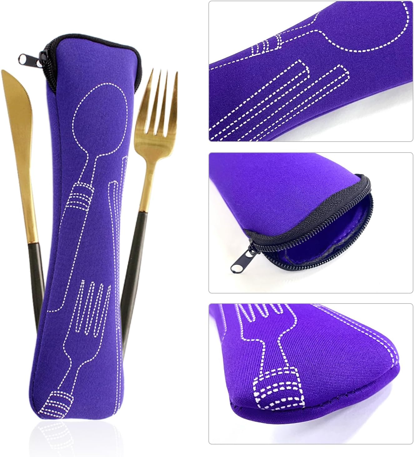Set of 4 Tableware Bags, Cushion Tableware Storage Bag, Storage Bag for Forks, Spoons, Chopsticks, Stainless Steel Tableware Packaging Bag
