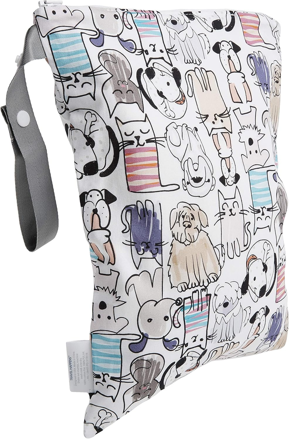 Itzy Ritzy Sealed Wet Bag with Adjustable Handle &ndash; Washable and Reusable Wet Bag with Water Resistant Lining Ideal for Swimwear, Diapers, Gym Clothes & Toiletries; Measures 11&rdquo; X 14&rdquo;, Cats & Dogs