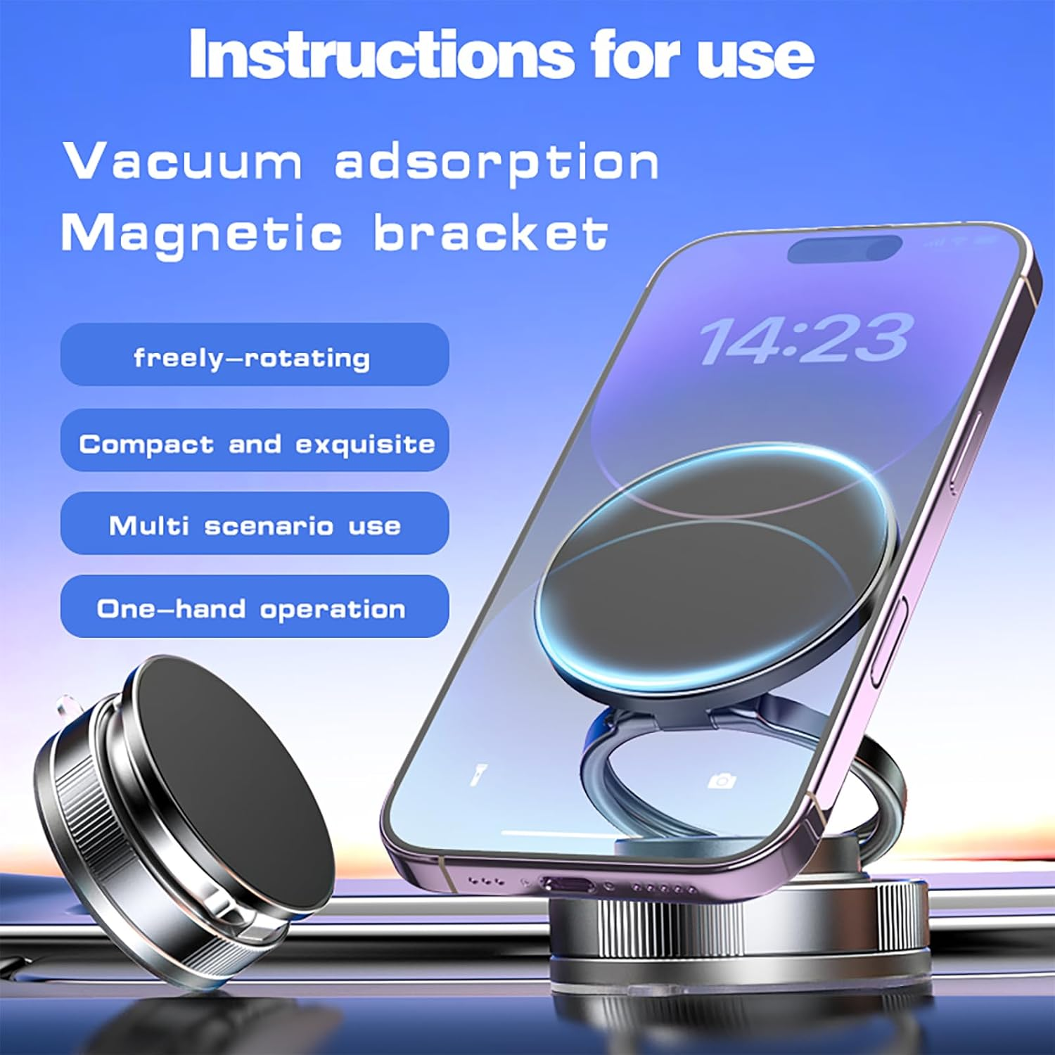 Aofly 360&deg; Adjustable Auto Phone Holder, Vacuum Magnetic Phone Holder Vehicle, Iphone Car Mount - Car Accessories Magnetic GPS Holder & Phone Grip, Fits Iphone 16/15/14/13/12 Series image number 4