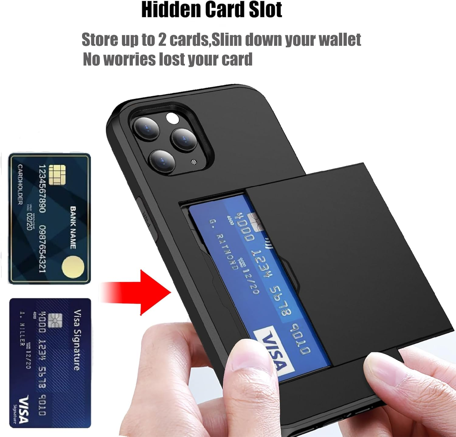 For Iphone 15 Pro Max Case with Card Holder (Store 2 Cards) Wallet Case Slim Dual Layer Heavy Duty Protective Shockproof Hidden Card Slot Phone Case for Iphone 15 Pro Max,Black image number 4