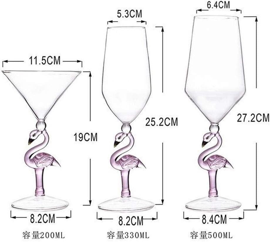 Creative Pink Flamingo Cocktail Martini Goblet Glass Cool Tableware Unique Bar Wine Set (2, 200ML Cocktail Glasses) image number 3