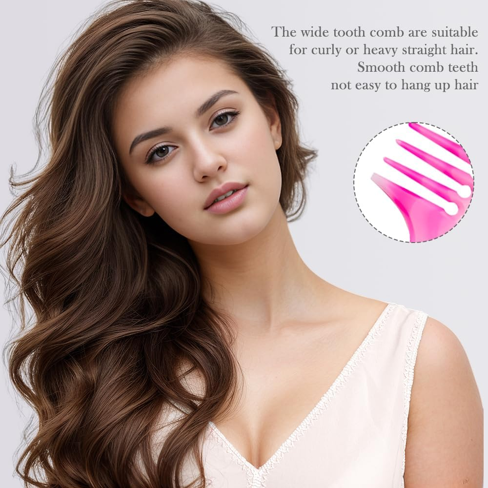Pink Hair Comb Set, Wide Tooth, Fine Tooth, Rat Tail, and Dual Comb for Long, Curly, Wet and Smooth Hair without Tangles(Color:Pink) image number 1