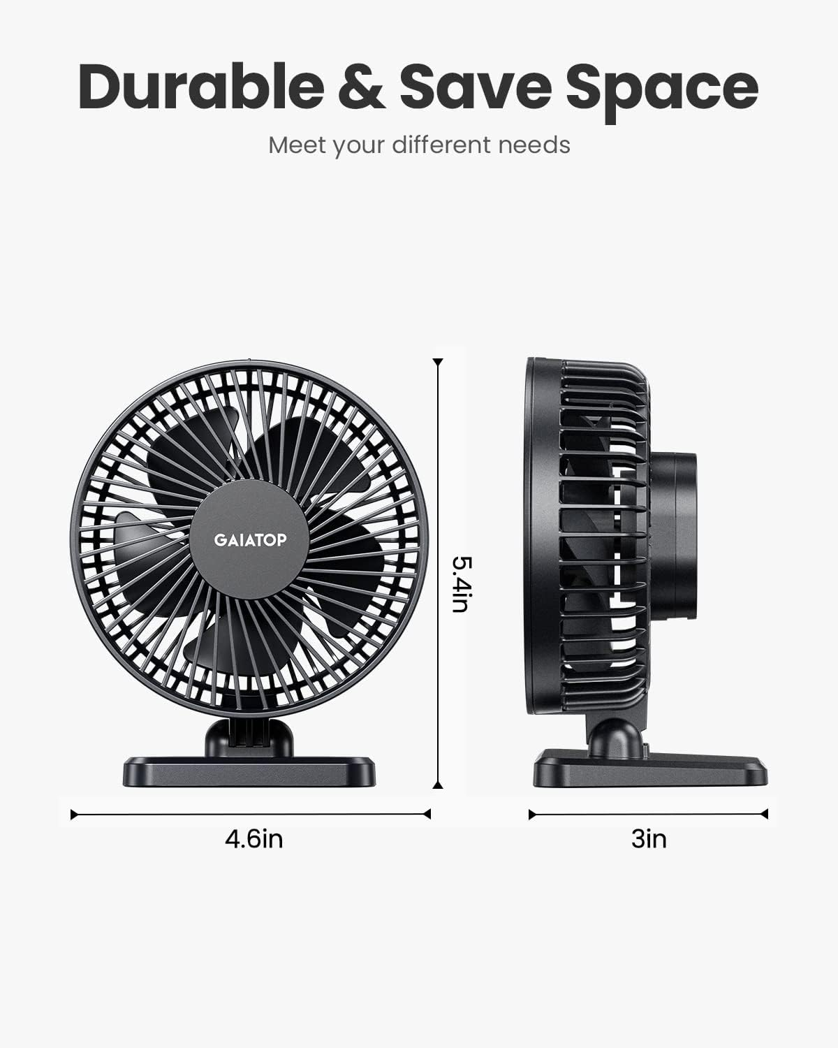 Gaiatop USB Desk Fan, Small but Powerful, Personal Portable Quiet 3 Speeds, Adjustable Mini Table Desktop Fan for Cooling Home Office Car Summer Travel Gifts Black image number 6