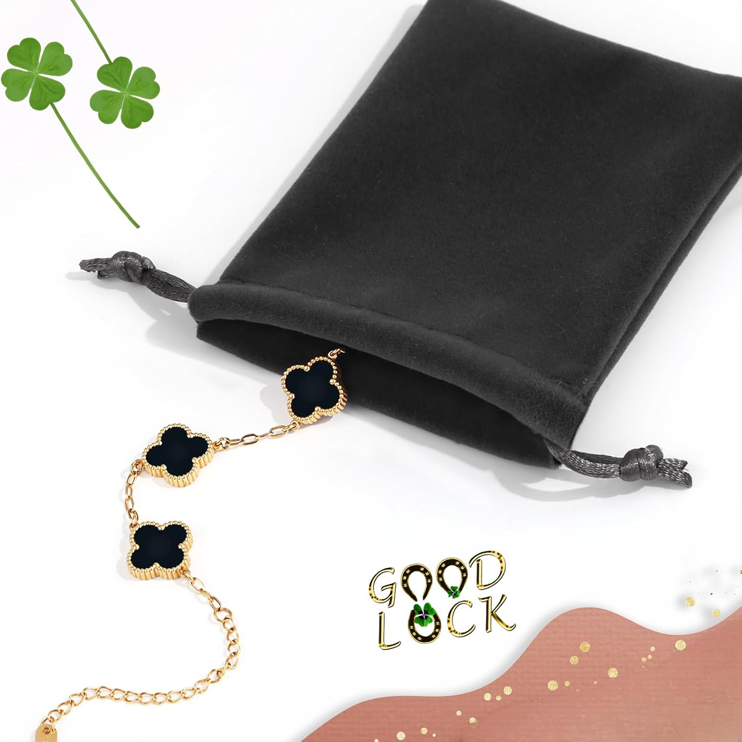 AIQIUQIU 18K Gold Plated Four Leaf Clover Bracelet, Lucky Link Bracelets Double-Sided Adjustable Design Jewelry for Women Girls Christmas Valentine'S Day Gifts