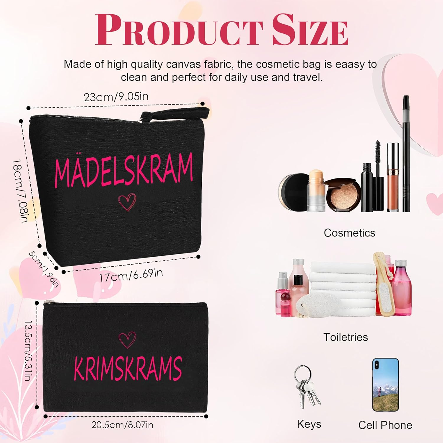 Pack of 2 Cosmetic Bag Girls Makeup Bag Girls Black Cosmetic Bag Small Toiletry Bag Make up Bag with Saying Gifts for Women Ladies Girlfriend Mum image number 2