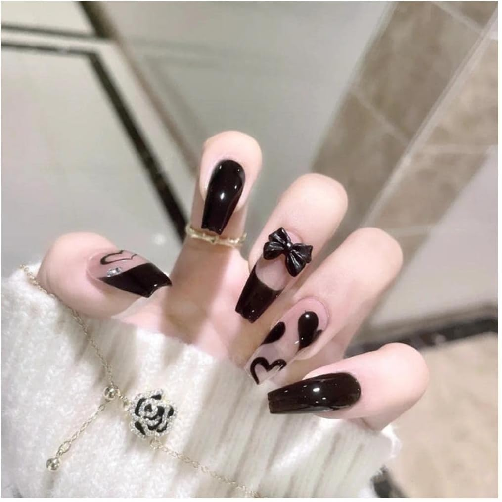 Fake Nail 24Pcs/Box French Fake Nails Artificial Nails Butterfly Design Wearable Fake Nails Detachable Press on Nails Nail Charms Girls Nail Women False Nails