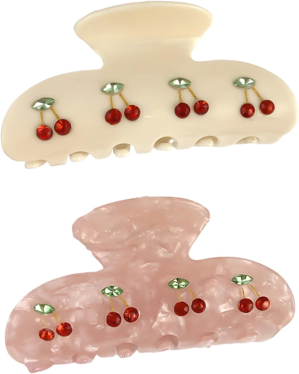 Set of 2 Hair Clips for Women, Hair Clip with Cherry, Hair Clips for Women, Acrylic Hair Clips Design with Rhinestones and Leaf Motifs for Medium Thick Medium Hair image number 2