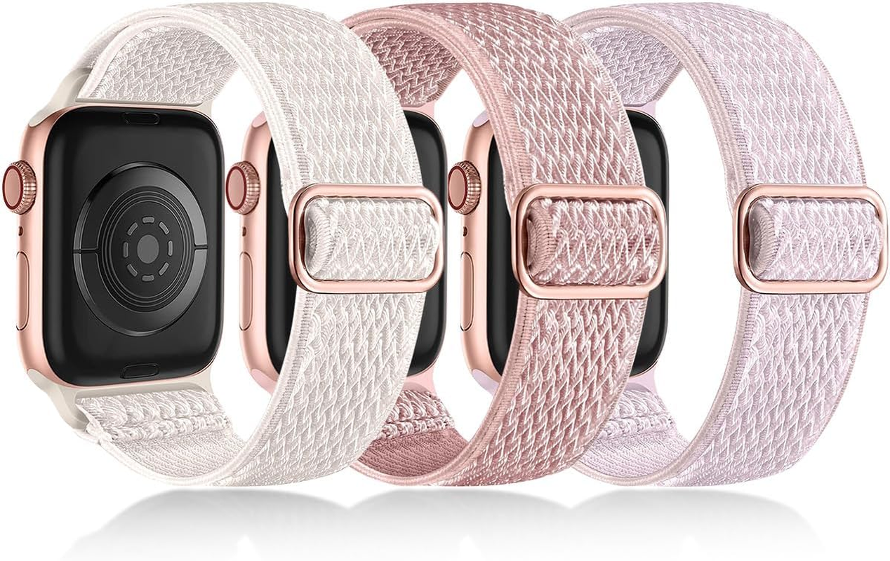 T Tersely 3Pack Stretchy Nylon Bands Compatible with Apple Watch Series 11 SE3 10 9 8 7 6 5 4 3 2/Se,42/41/40/38Mm Adjustable Breathable Elastic Sport Strap Solo Loop for Apple