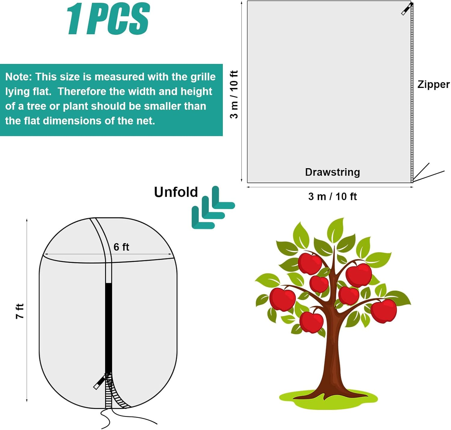 10Ftx10Ft Large Fruit Tree Netting Bags, Bird Netting for Fruit Trees Cicada Tree Netting for Fruits Tree Garden Vegetables Protection image number 5