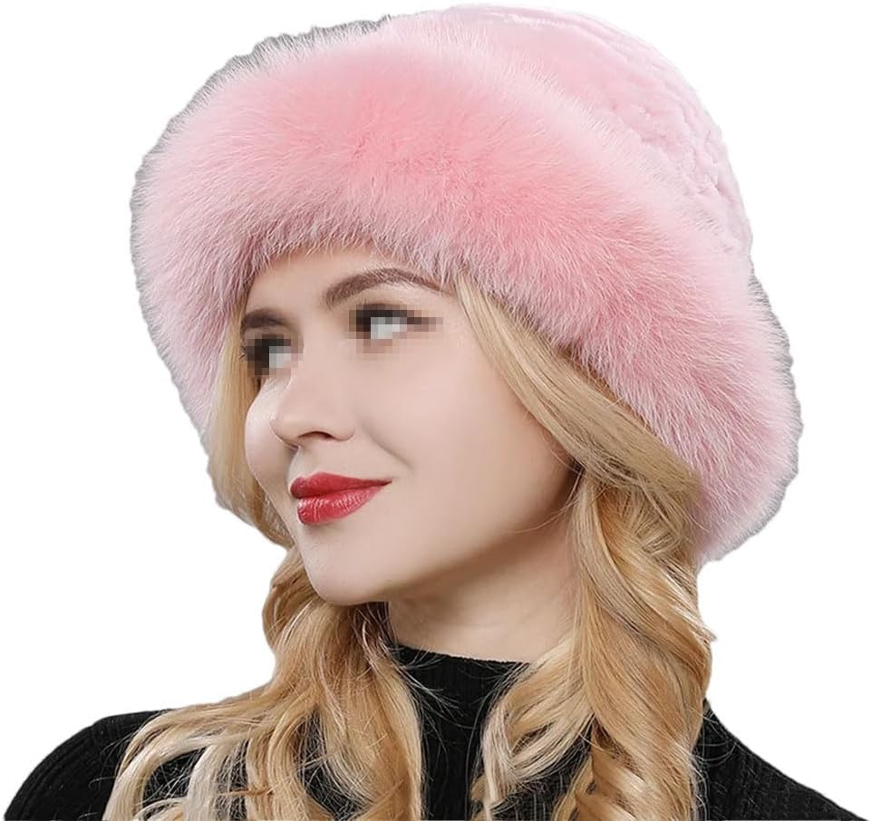 Keusyoi Luxury Women Winter Hat Fur Russian Hats Lady Fur Cap Beanies Warm Soft Fluffy Fur Hat