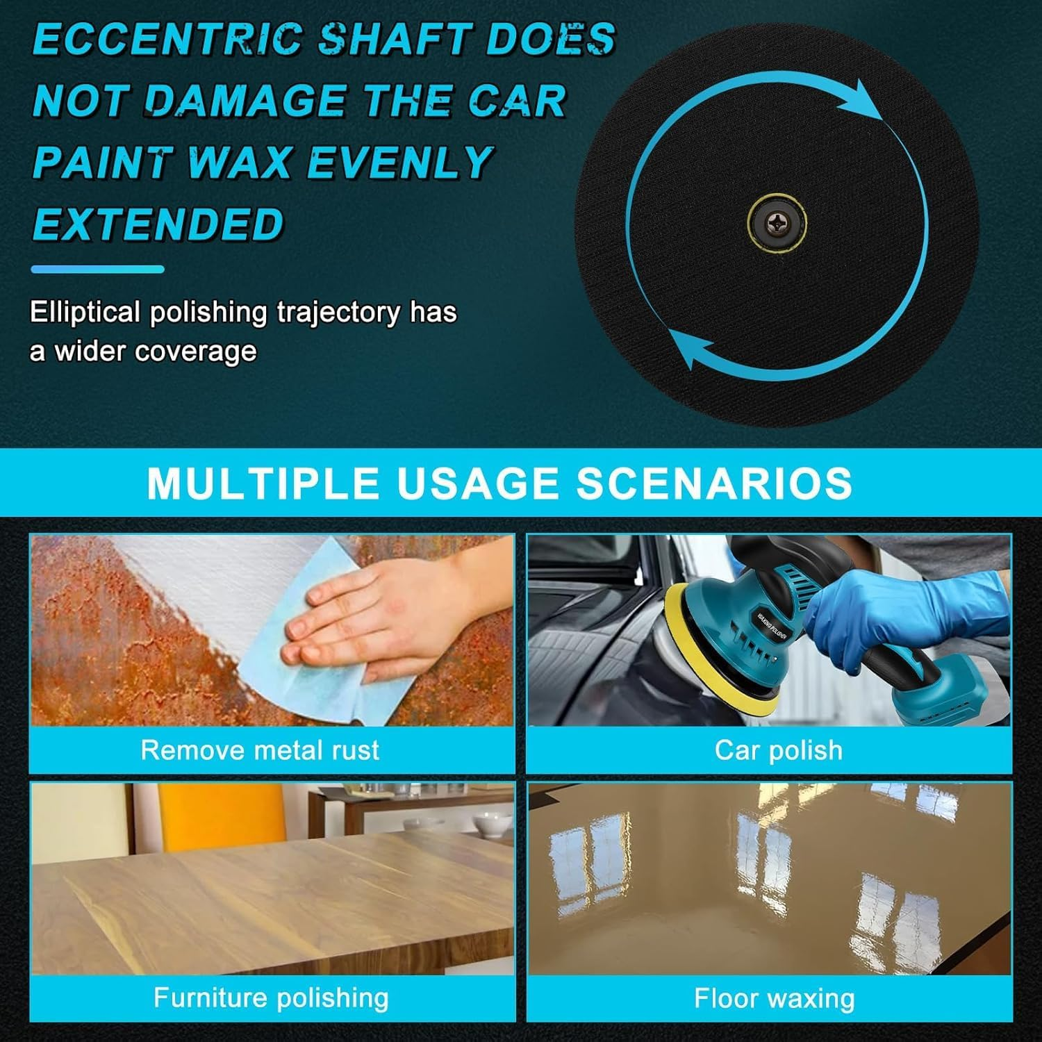 Cordless Car Buffer Polisher Machine Kit with 2PCS 21V 2.6Ah Rechargeable Batteries, 8 Variable Speed 2800-5500RPM, Portable Polishing Waxer for Detailing/Waxing image number 1