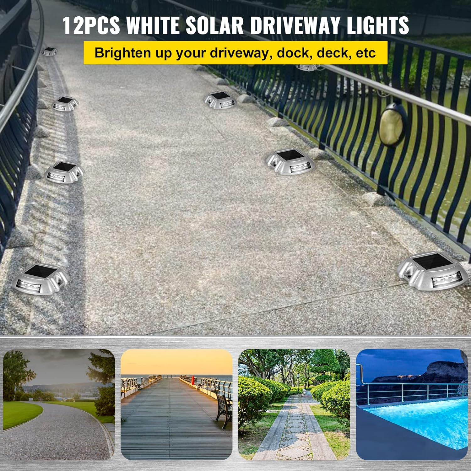 Happybuy 12-Pack Solar Driveway Lights: Bright White, 6 Leds, Waterproof, Aluminum, Silver image number 2