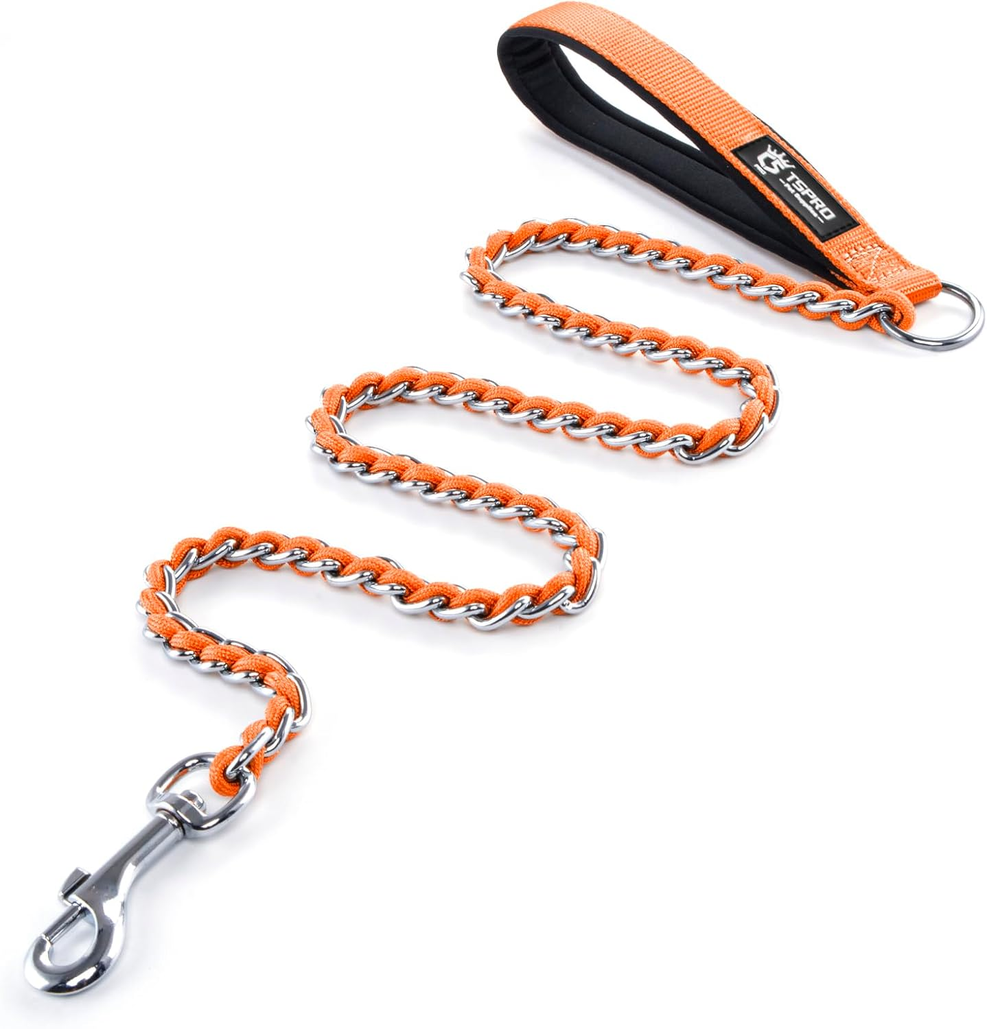 TSPRO Chew Proof Dog Leash Stainless Steel Dog Leash Metal Chain Training Dog Leash with Soft Handle for Medium Large Dog(4Mm,Yellow)