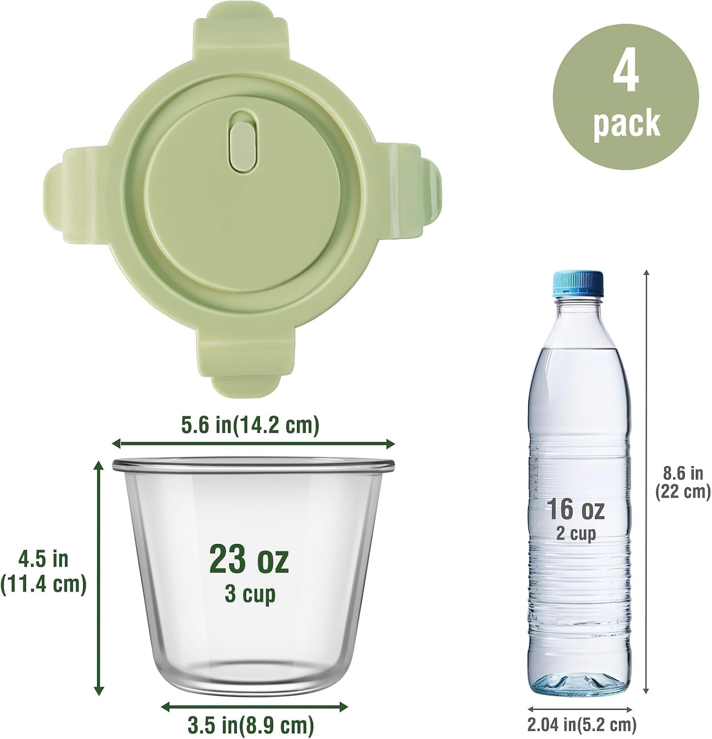 Glass Meal Prep Containers with Lids - Airtight Borosilicate Glass Food Storage Containers for Soup & Leftovers, Bpa-Free, Heat-Resistant, Microwave & Dishwasher Safe (23 Oz, 4 Pack) image number 3