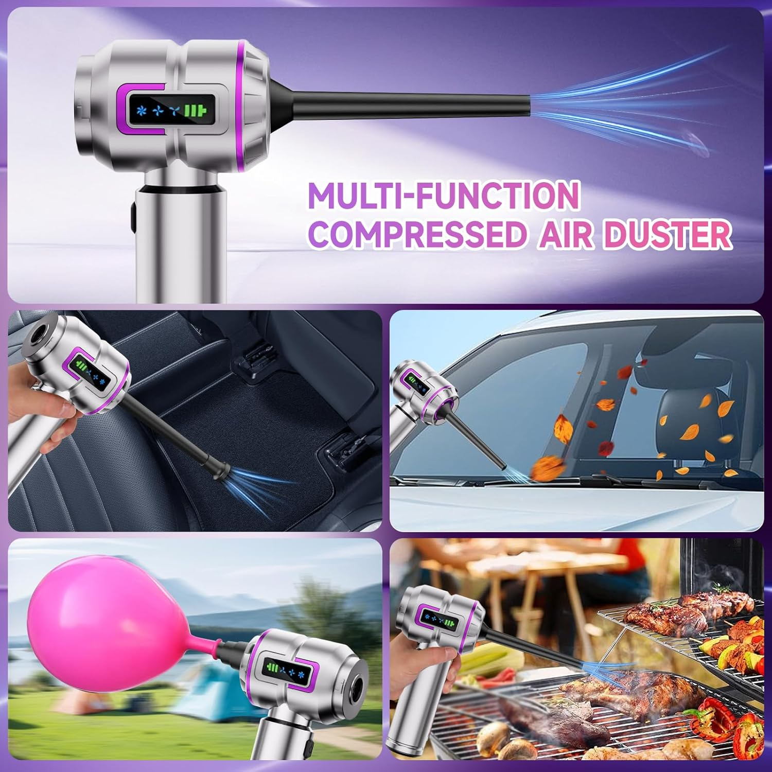 Lyiazsoy Car Vacuum Cleaner Cordless,27000Pa High Power Mini Vacuum Cleaner,Rechargeable Handheld Vacuum Cleaner,Car Hoovers for Pet Hair, Home, Office, Kitchen(Purple) image number 3