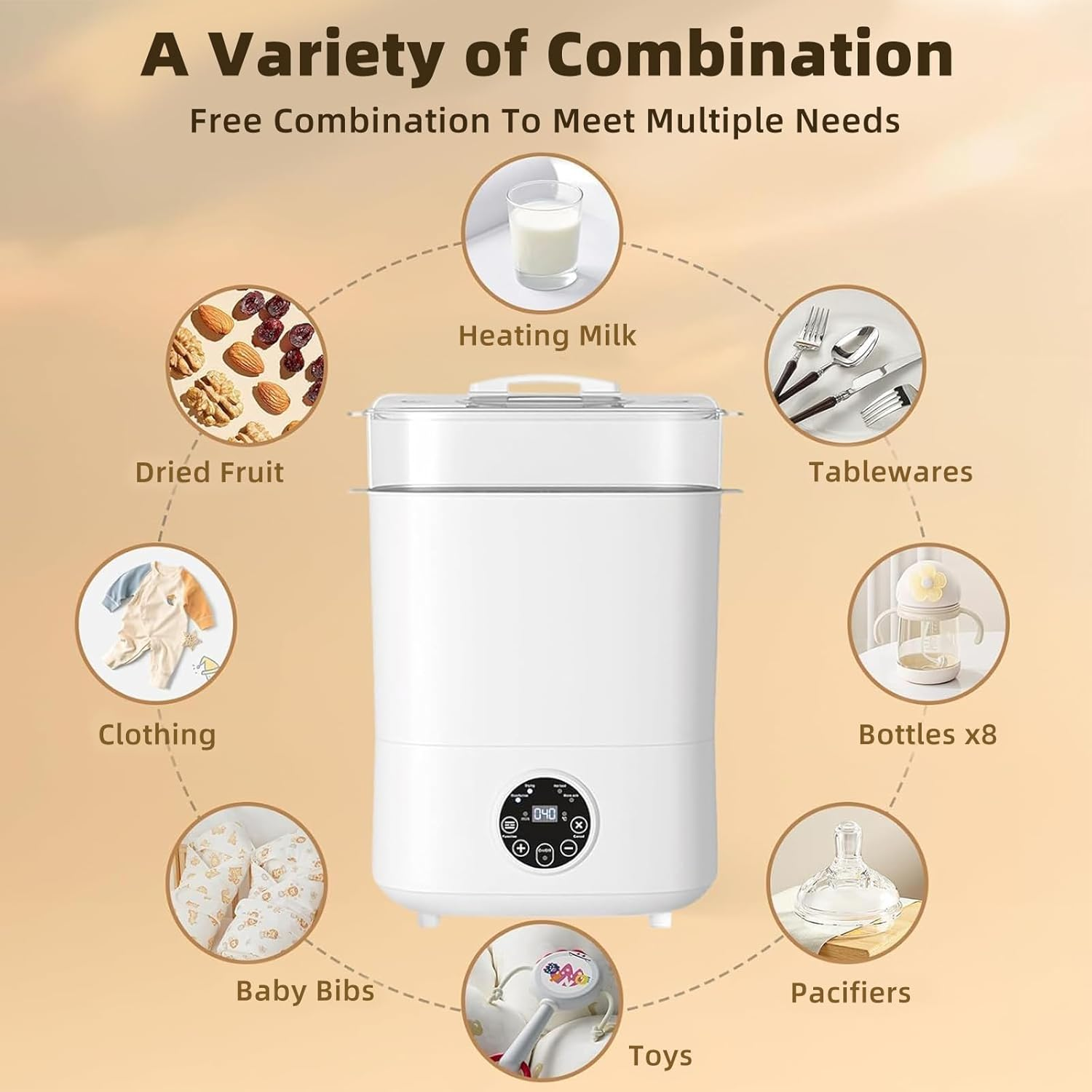 Baby Bottle Sterilizer and Dryer, 5-In-1 Large Capacity Bottle Sanitizer and Dryer, 2 Layers Compact Baby Bottle Electric Steam Sterilizer and Dryer image number 3