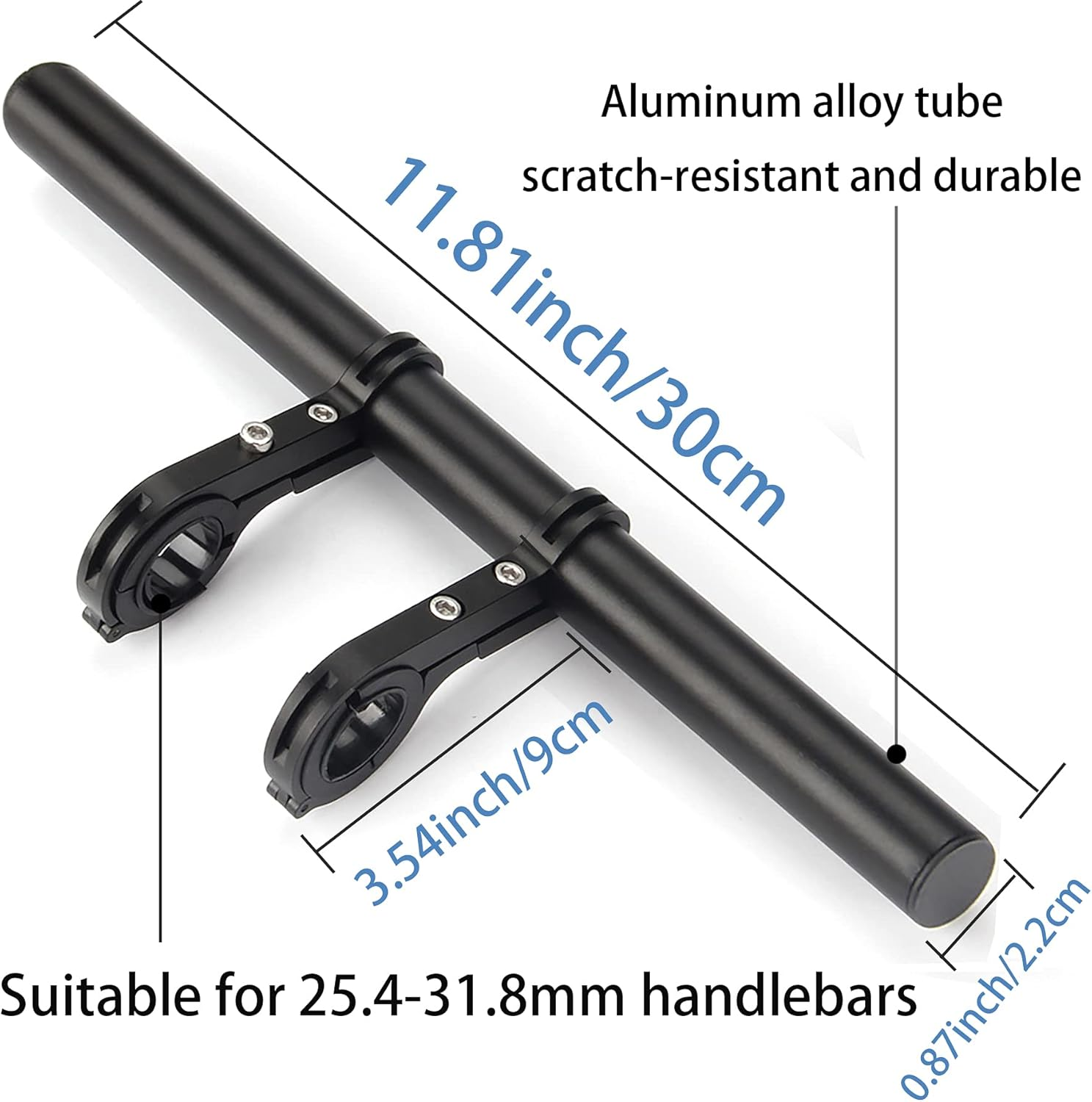 Bike Bicycle Double Handlebar Extender Extension,11.8"(30 Cm) Aluminum Alloy Super Long Bracket Accessories，For Bike Mounts,Extender Bars, Headlights,Light Lamp,Phone Mount,For 31.8Mm/25.4Mm Caliber