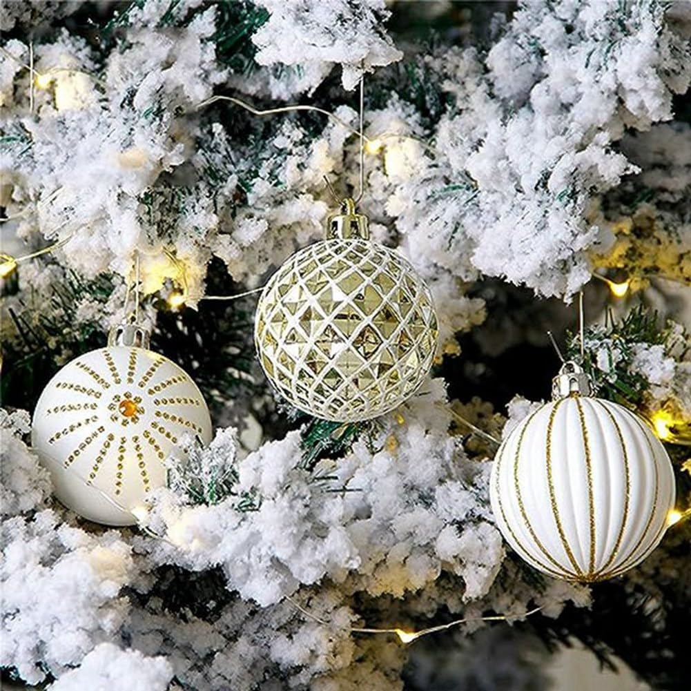 30PCS Christmas Balls,60Mm Gold&White Painted Shatterproof Festive Wedding Hanging Ornaments Christmas Trees Decoration Easy Install image number 6