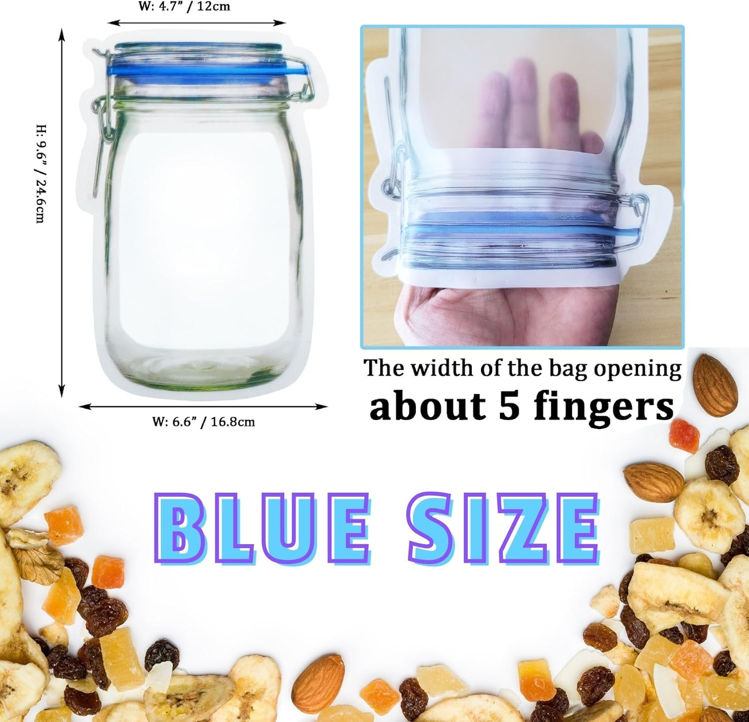 20Pcs Mason Jar Bags, Portable Food Saver Storage Bags, Reusable Snack Bags Food Saver Storage Bags, Zipper Sealed Bags Fresh Bags for Travel Camping and Home Office Kids