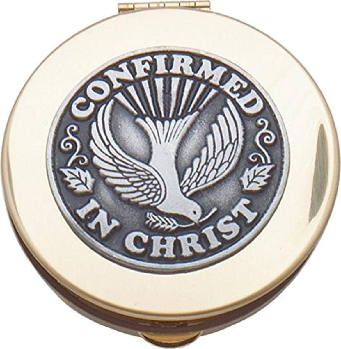 Confirmed in Christ Confirmation Rosary Keepsake Box, Gifts for Confirmation, Polished Brass, 2 1/8-Inch Diameter, by Abbey & CA Gift image number 2