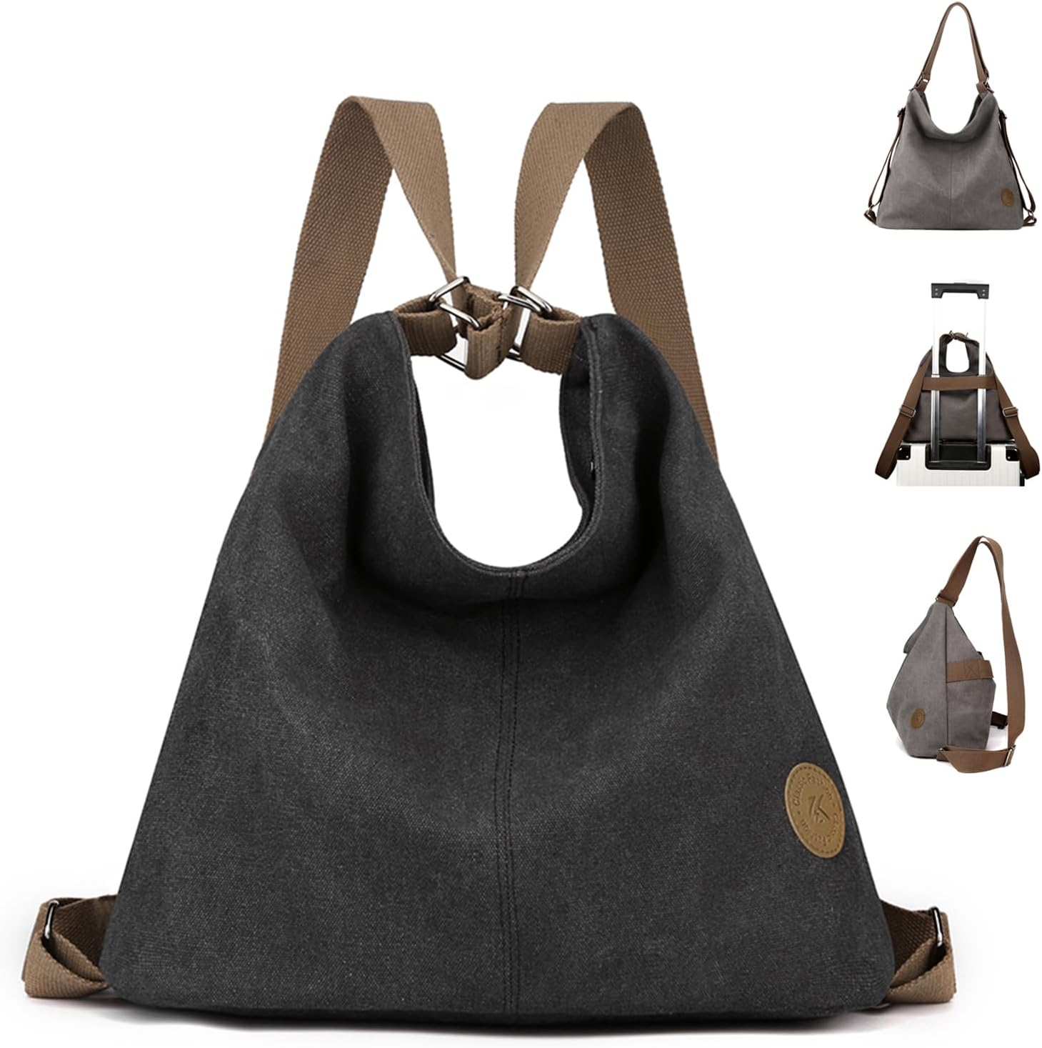 Large Tote Bag Convertible Backpack Purse for Women with Zipper Pockets, Canvas Crossbody Shoulder Hobo Bag