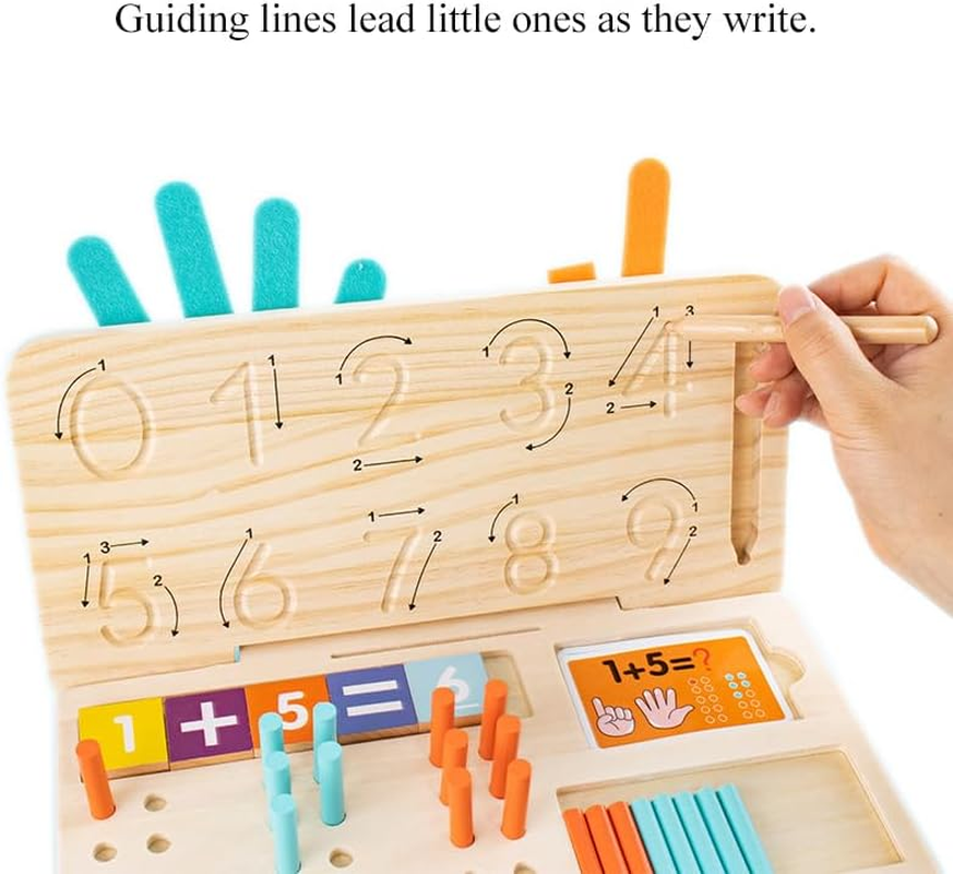 Montessori Toy for Toddlers 3-5, Wooden Finger & Stick Counting Board with Number Tracing, Colorful Number Blocks, Educational Math Toy for Kids Boys Girls, Preschool Learning Toy Ages 3 4 5 image number 3