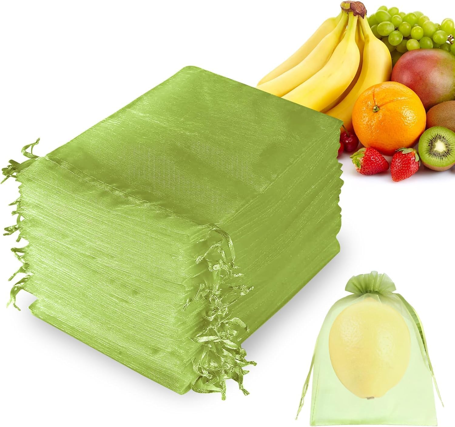 100Pcs Fruit Protection Bags 6X8 Inch,Netting Cover Bags with Drawstring,Organza Fruit Netting Bags,Garden Plant Fruit Protectors Pest Barrier Bag for Mangoes Tomatoes Fruit Trees Veggies (Green) image number 3