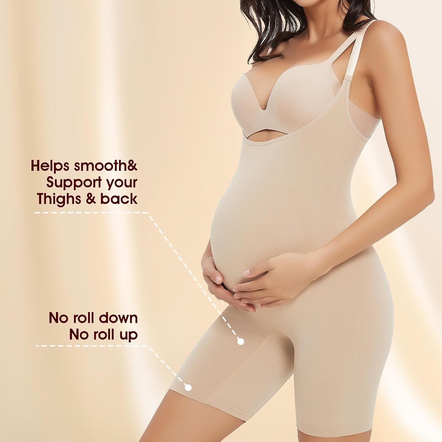 Women'S Maternity Bodysuit Pregnancy Shapewear Bump Support Shorts Seamless Adjustable Straps Romper Jumpsuit image number 3