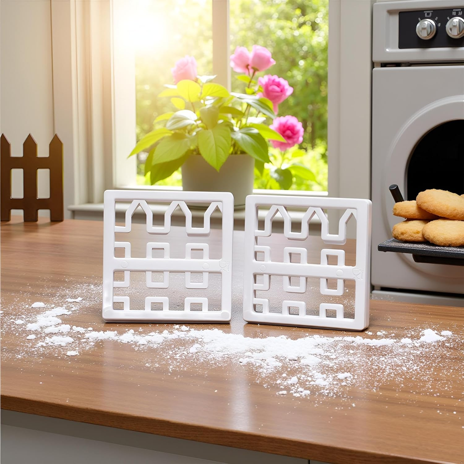 4 Pcs Plastic Fence Fondant Molds Cookie Cutter Mold Fondant Cake Cutting Molds for Baking Room Coffee Shop Cookie DIY Cake Border Decoration Baking Tools and Accessories, Bakeware（White）