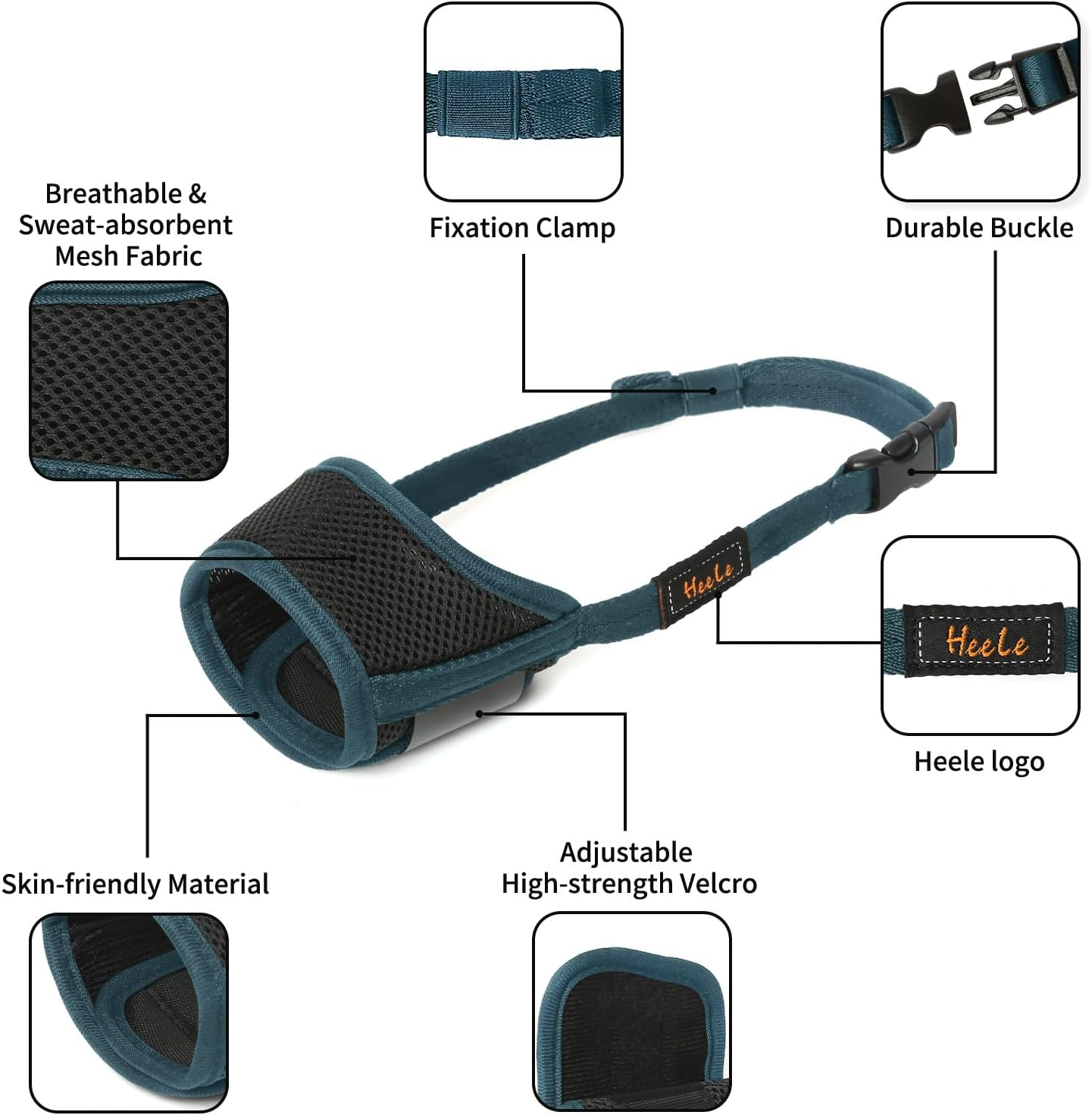 HEELE Dog Muzzle Breathable Mesh and Durable Nylon Dog Muzzle with Adjustable Loop and Soft Pad Dog Training Muzzle Prevent for Barking Biting Chewing (Green, XL)