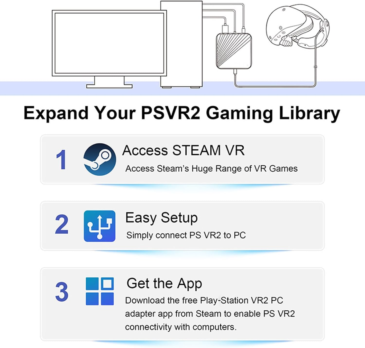 LICHIFIT Adapter + Bluetooth Receiver for PS VR2 to Windows Computer, PC Adapter Kit for PS5 VR2 Converter Connector with Type-C Power Cable and Displayport 1.4 HD Cable for Playstation 5 VR2 image number 5