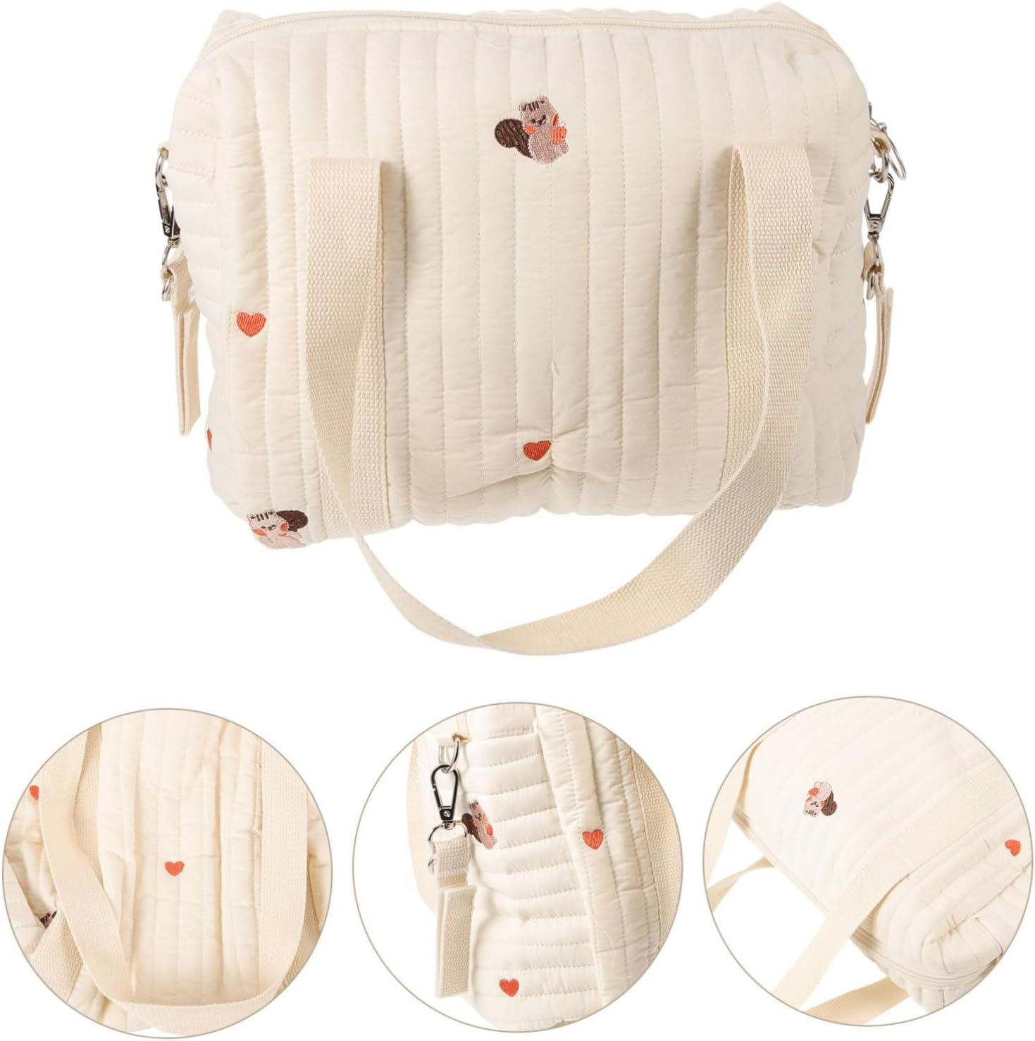 Embroidered Cotton Diaper Tote Bag for Baby Travel Stroller Hanging Diaper Storage Bag Double Straps Medium Size Squirrel Pattern image number 2