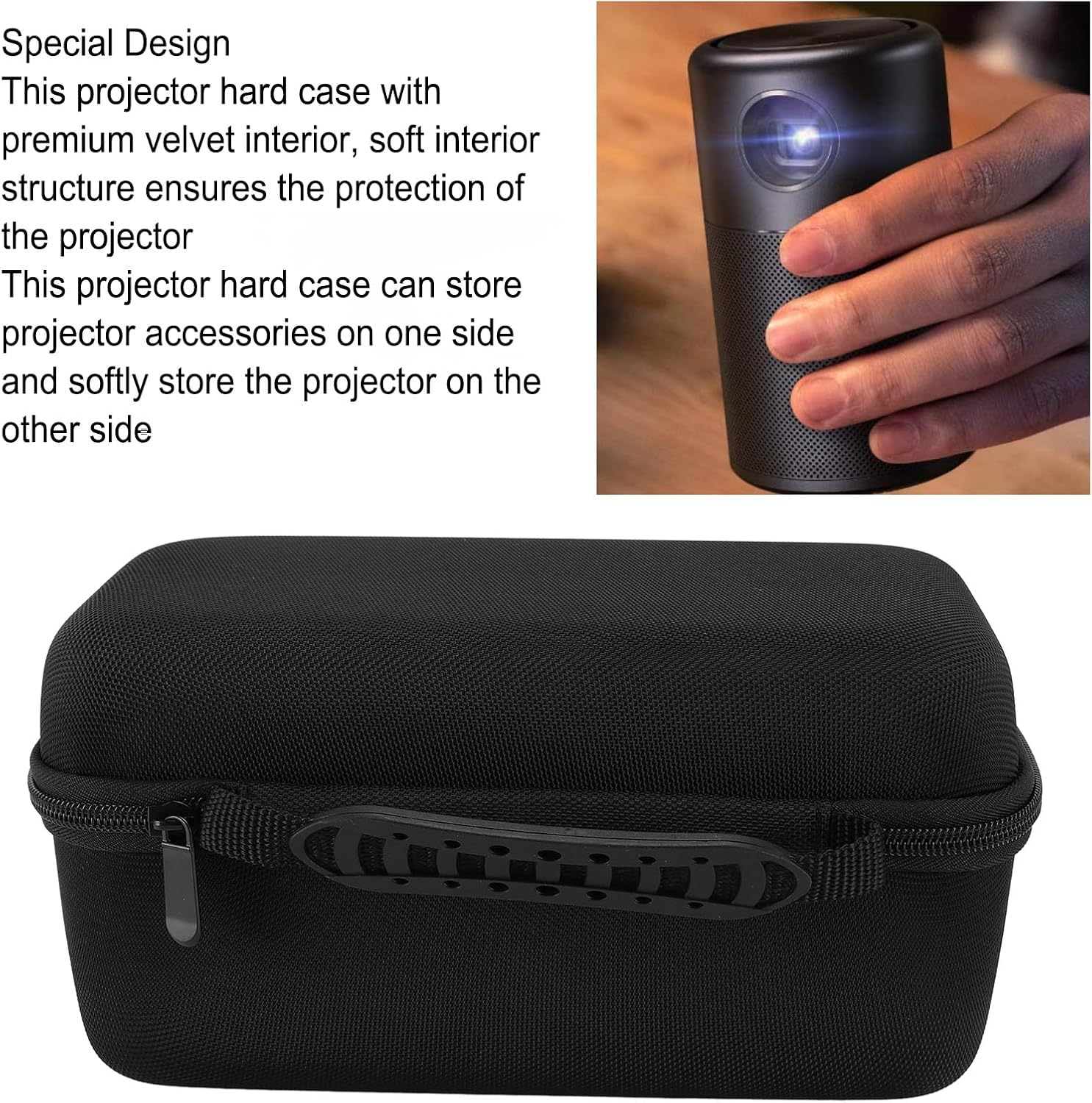 Video Projector Hard Case for Capsule 3, for HY300 HY300 Pro HY320, Waterproof EVA Hard Shell Travel Case, Dustproof Shockproof Hard Travel Case with Soft Interior image number 3