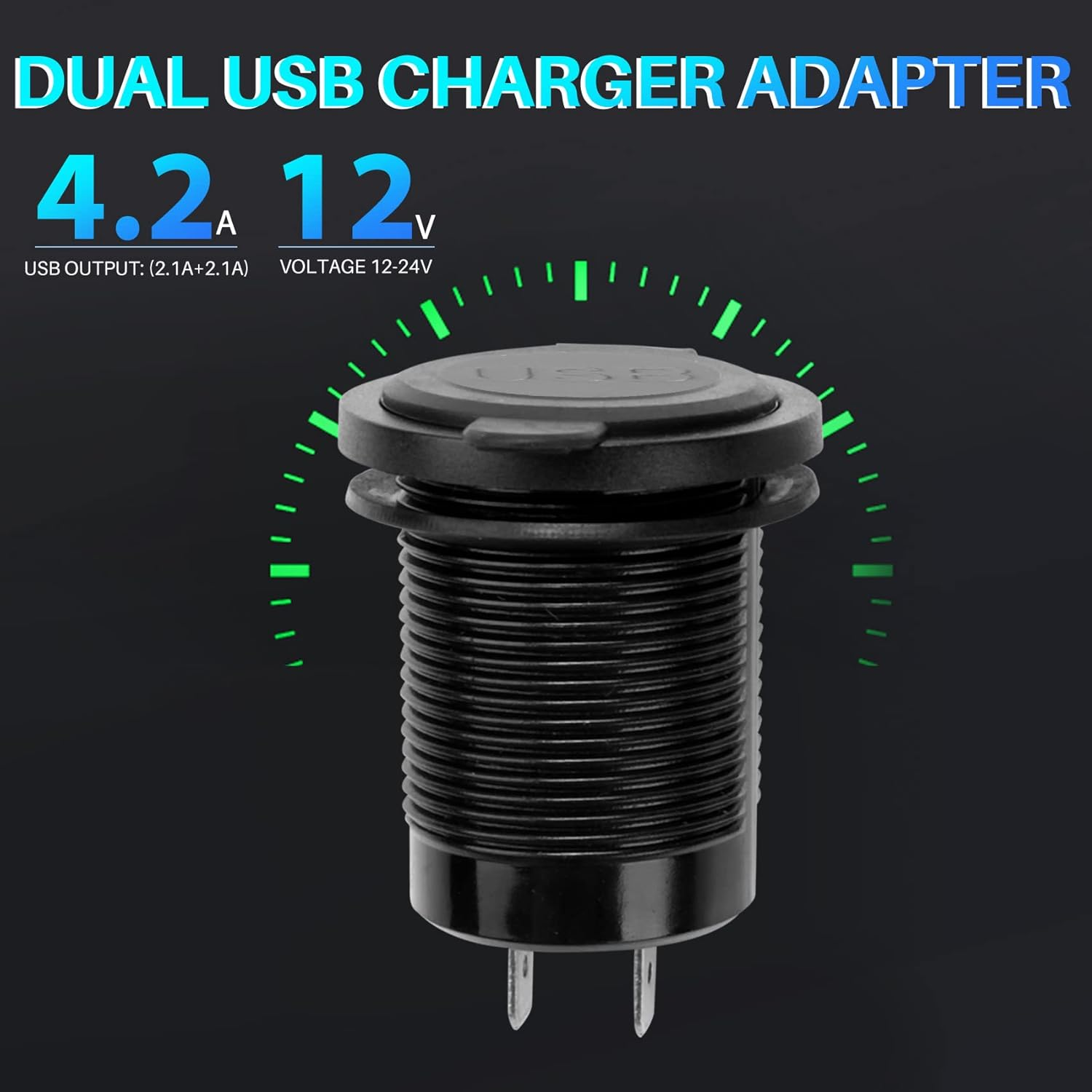 5V 4.2A Dual 2USB Charger Socket Adapter Power Outlet for 12V 24V Car Motorcycle(Blue) image number 4