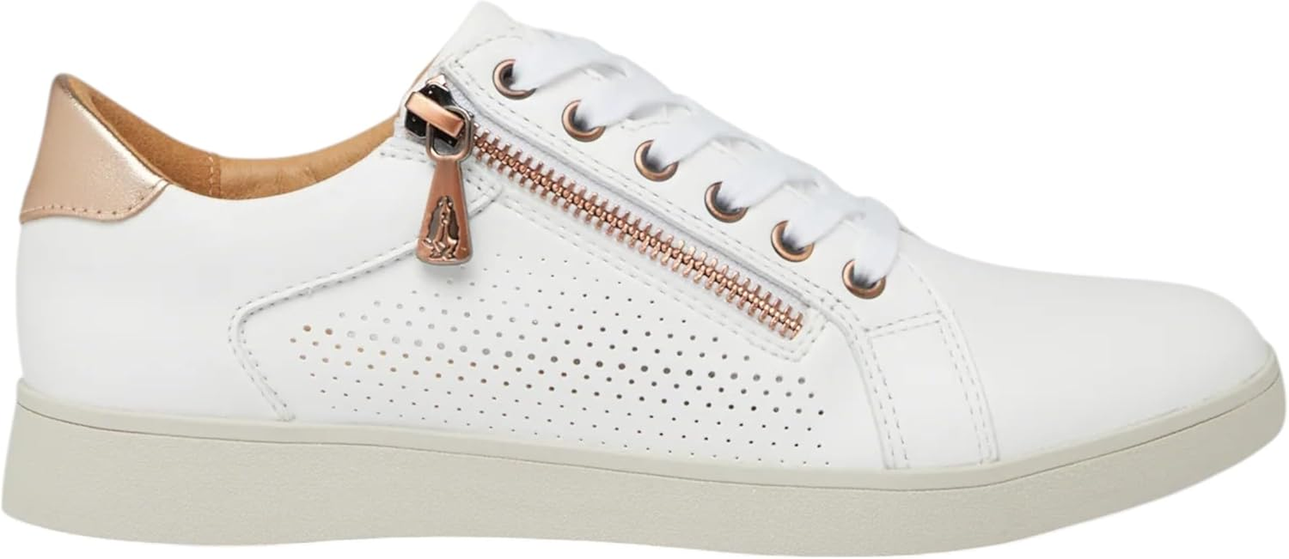 Hush Puppies Womens Mimosa Perf Ladies Sneakers Zip White Casual Lace up Shoes 11 White/Copper