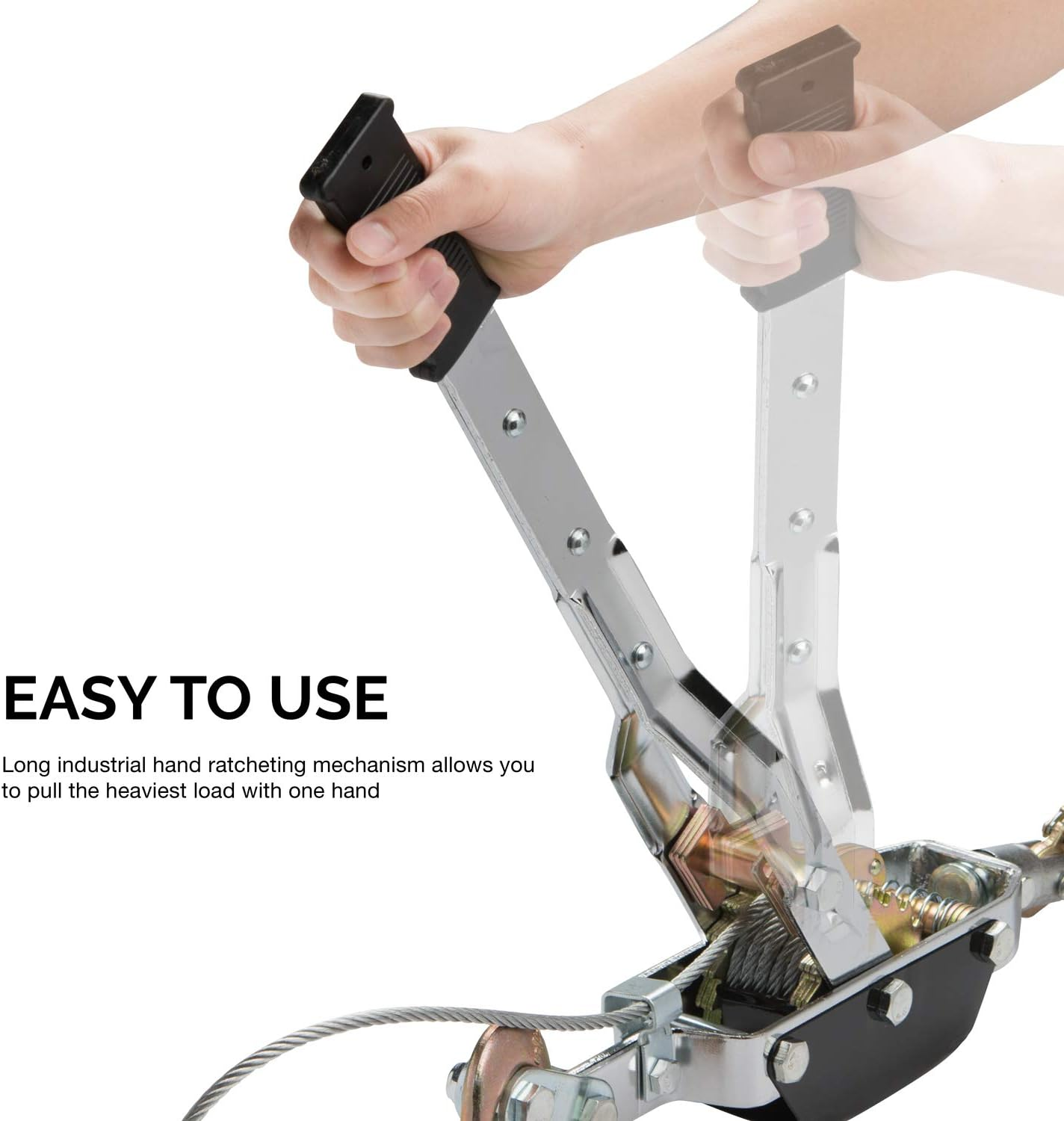 NEIKO 02256A Come along Winch, 5-Ton (10,000 Lbs) Pulling Capacity, 10Ft, 3 Hook, Heavy Duty Power Cable Come along Tool with Dual Gears, Hand Winch Cable, Automotive Hoist Winch Puller, Recovery Gear image number 2