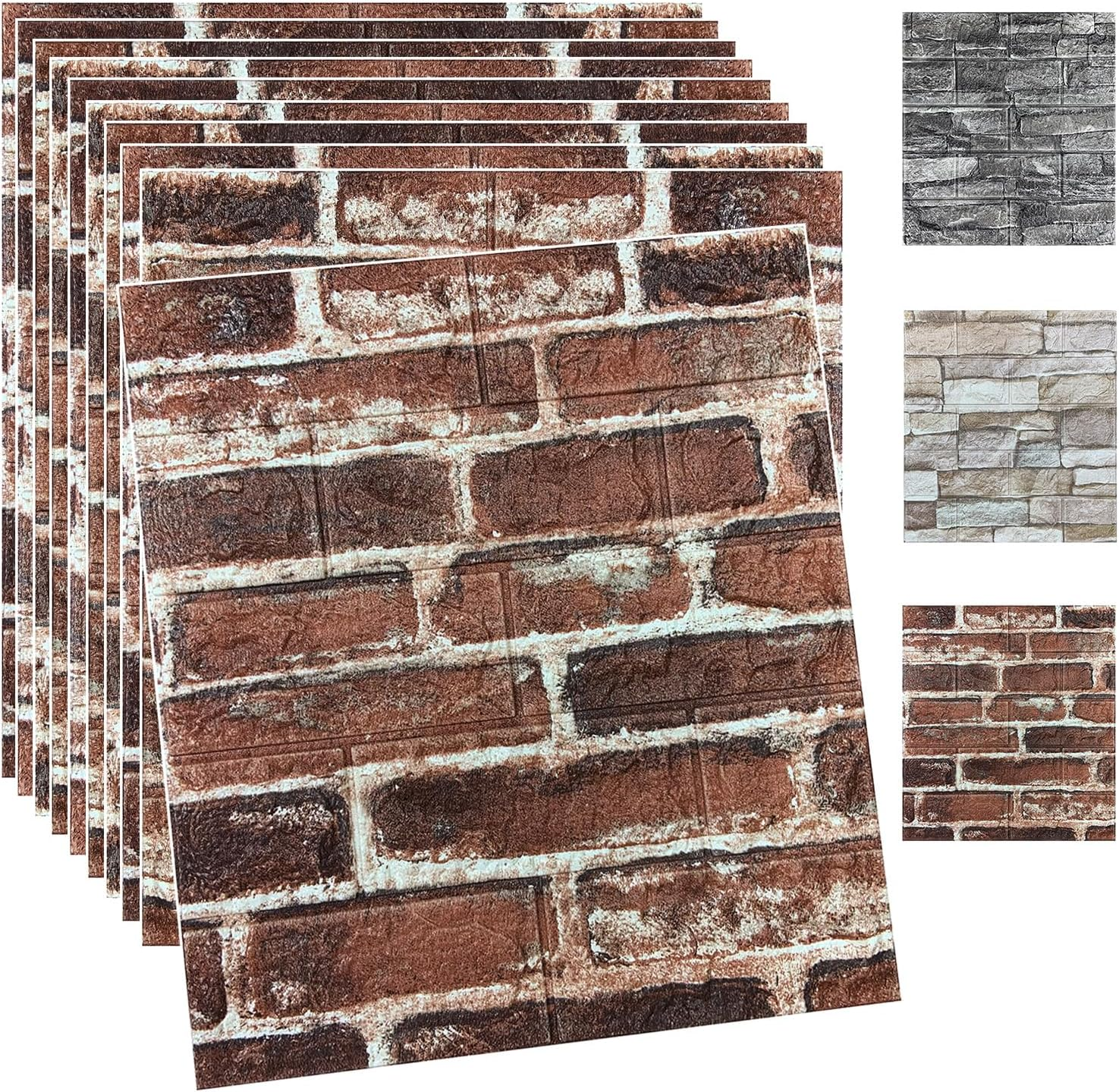 10PCS 3D Wall Panels Peel and Stick Foam 3D Brick Wallpaper Peel and Stick Red Faux Stone Wall Panel Self-Adhesive Wallpaper (10PCS, Red)