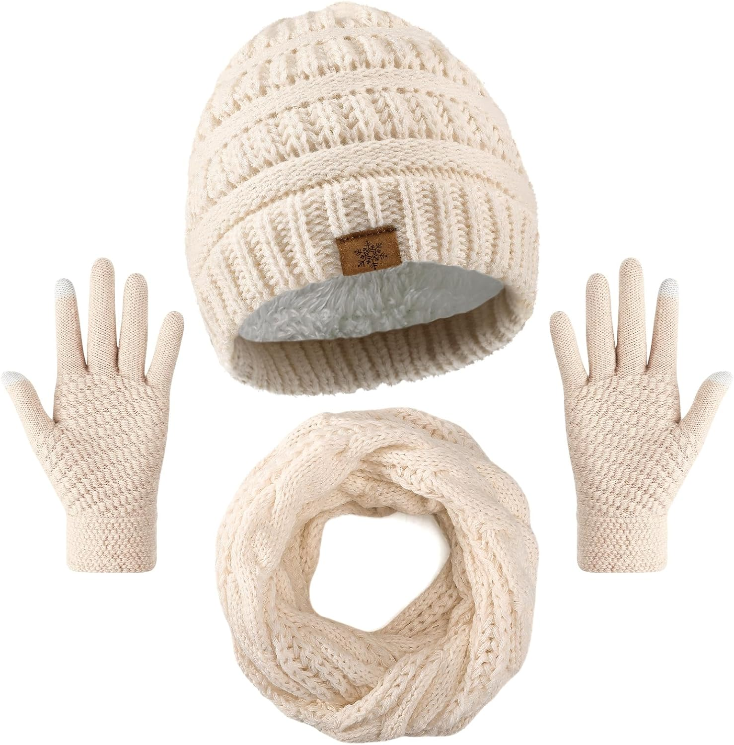 Winter Beanie Hat Scarf Gloves Set, Warm Knit Winter Hats Touchscreen Gloves Thick Neck Warmer Winter Scarf for Women